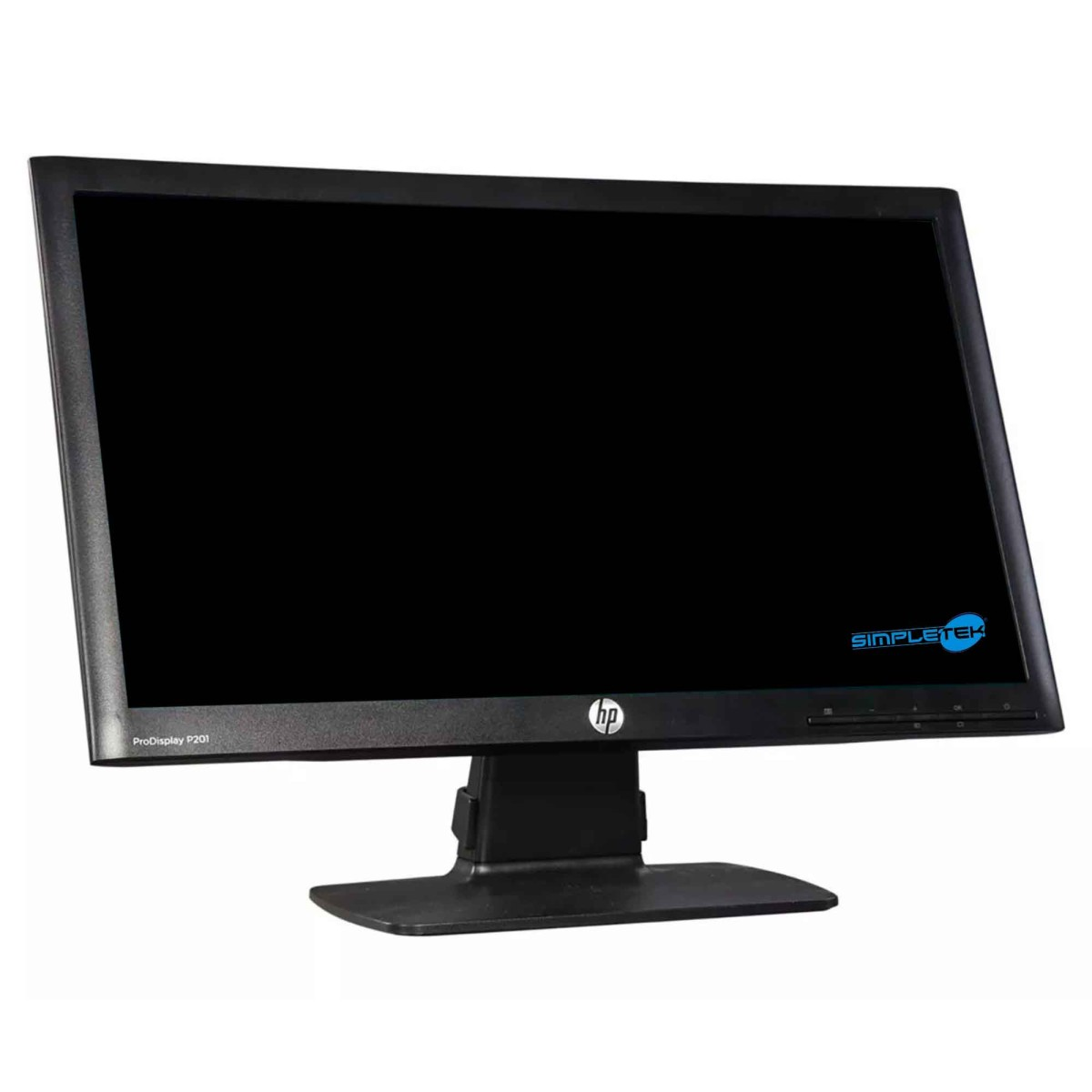 Monitor HP ProDisplay P201 nero con logo blu Simpletek e logo HP.