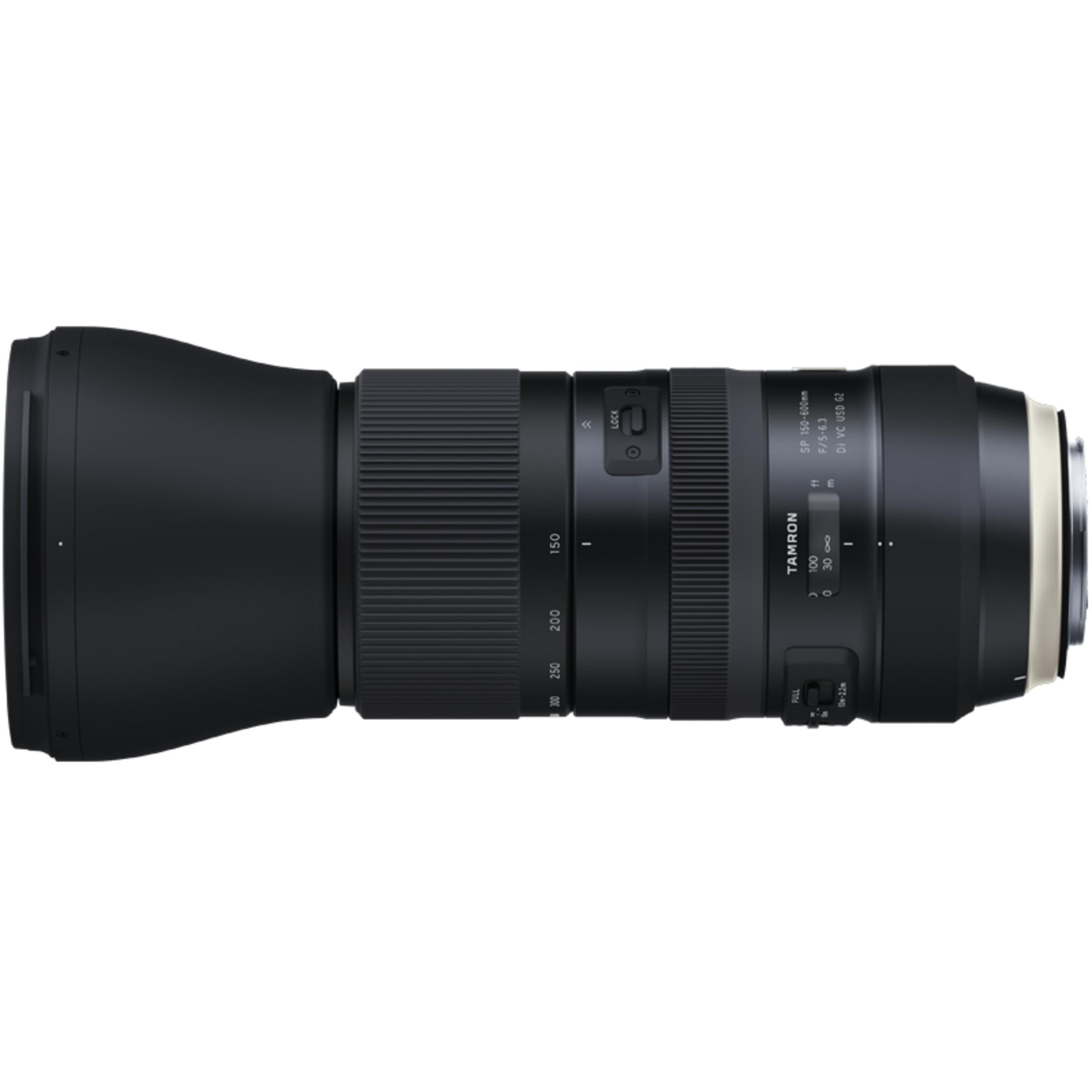 Tamron 150-600mm F/5-6.3 Kameraobjektiv mit Zoomring und Fokusmarkierungen.