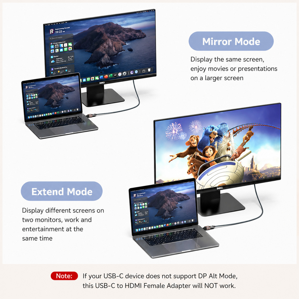Laptopy lustrzanie lub rozszerzają ekrany na monitory Dell.