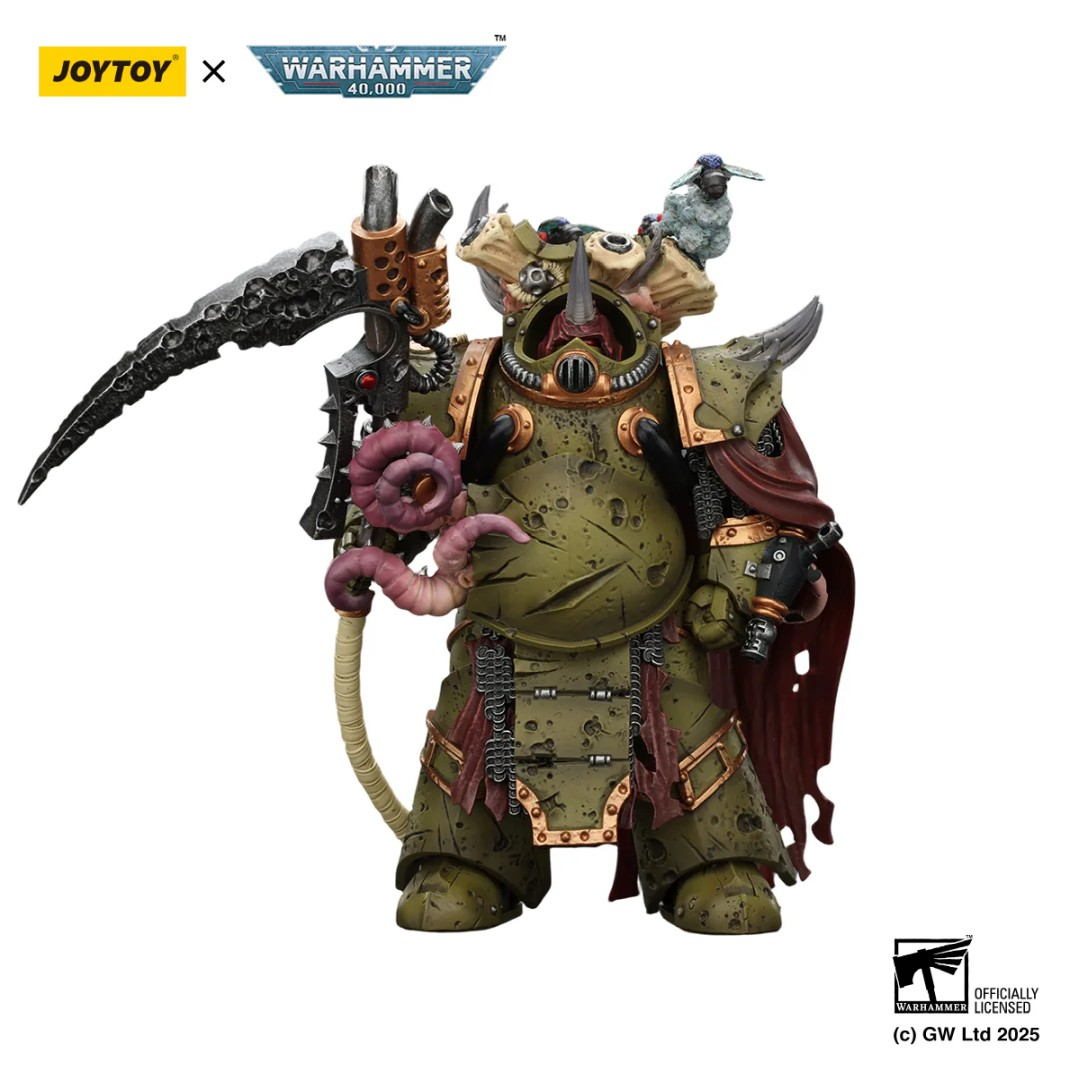 Zielona figurka Warhammer 40k z kosą i detalami robaka.