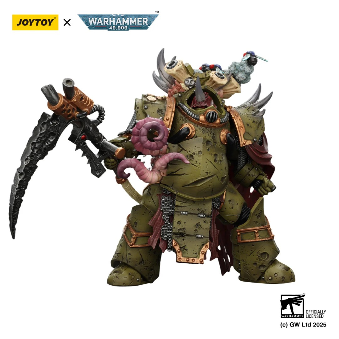 Zielona figurka akcji Warhammer 40k z kosą i mackami.