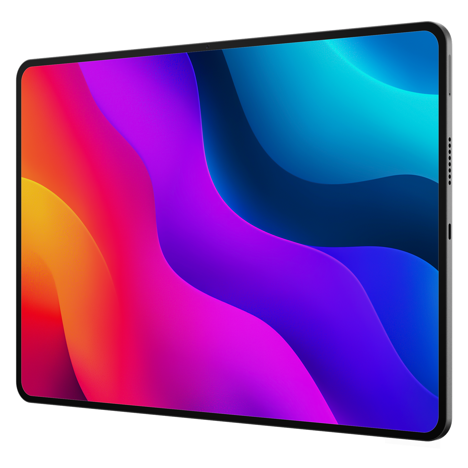 Ekranında renkli, soyut bir duvar kağıdı gösteren bir tablet.