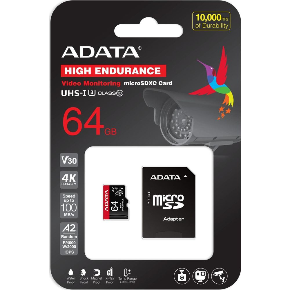 ADATA 64GB High Endurance microSDXC-Karte für Videoüberwachung. Adapter inkl.