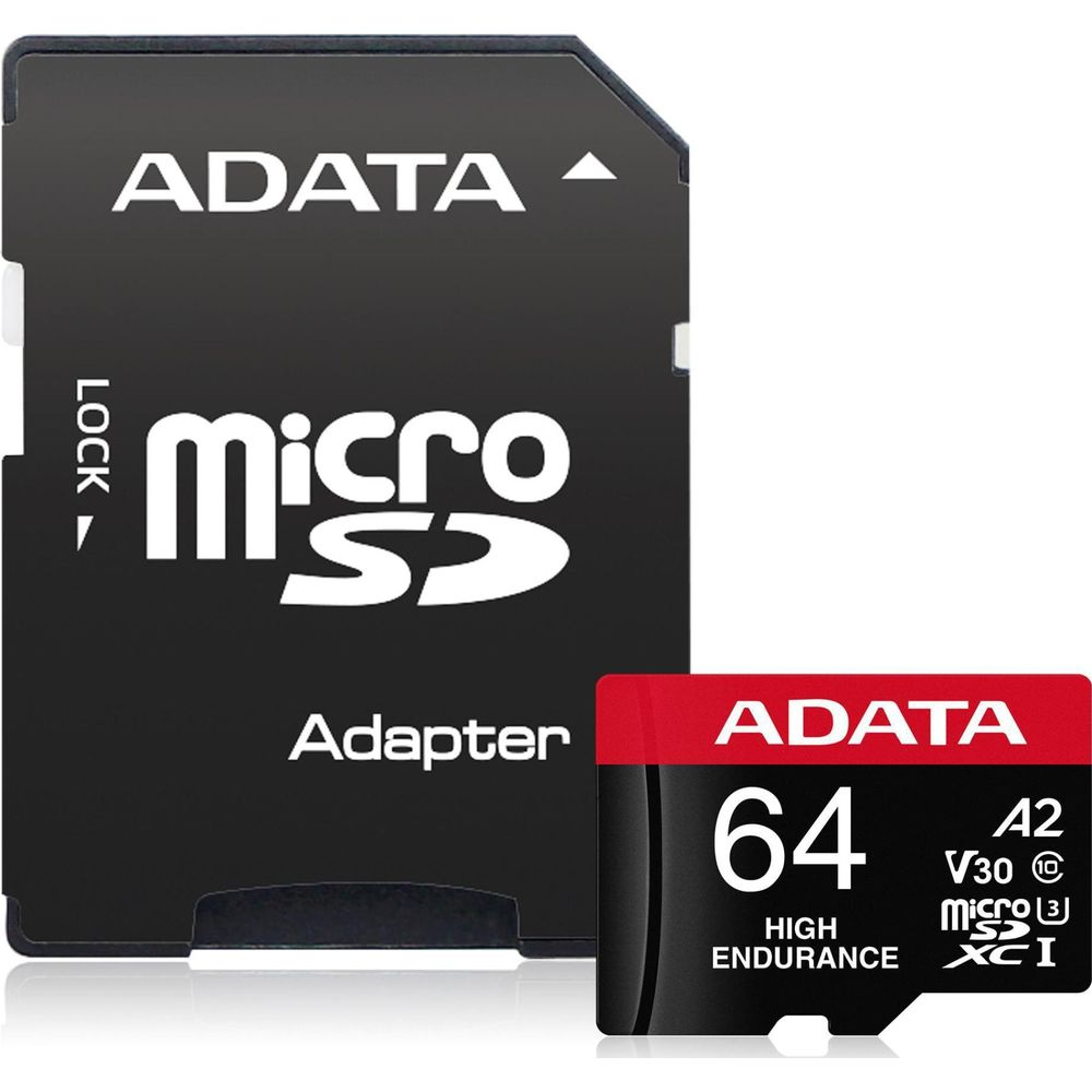 ADATA microSD-Adapter und eine 64GB MicroSDXC-Karte mit A2, V30, U3.
