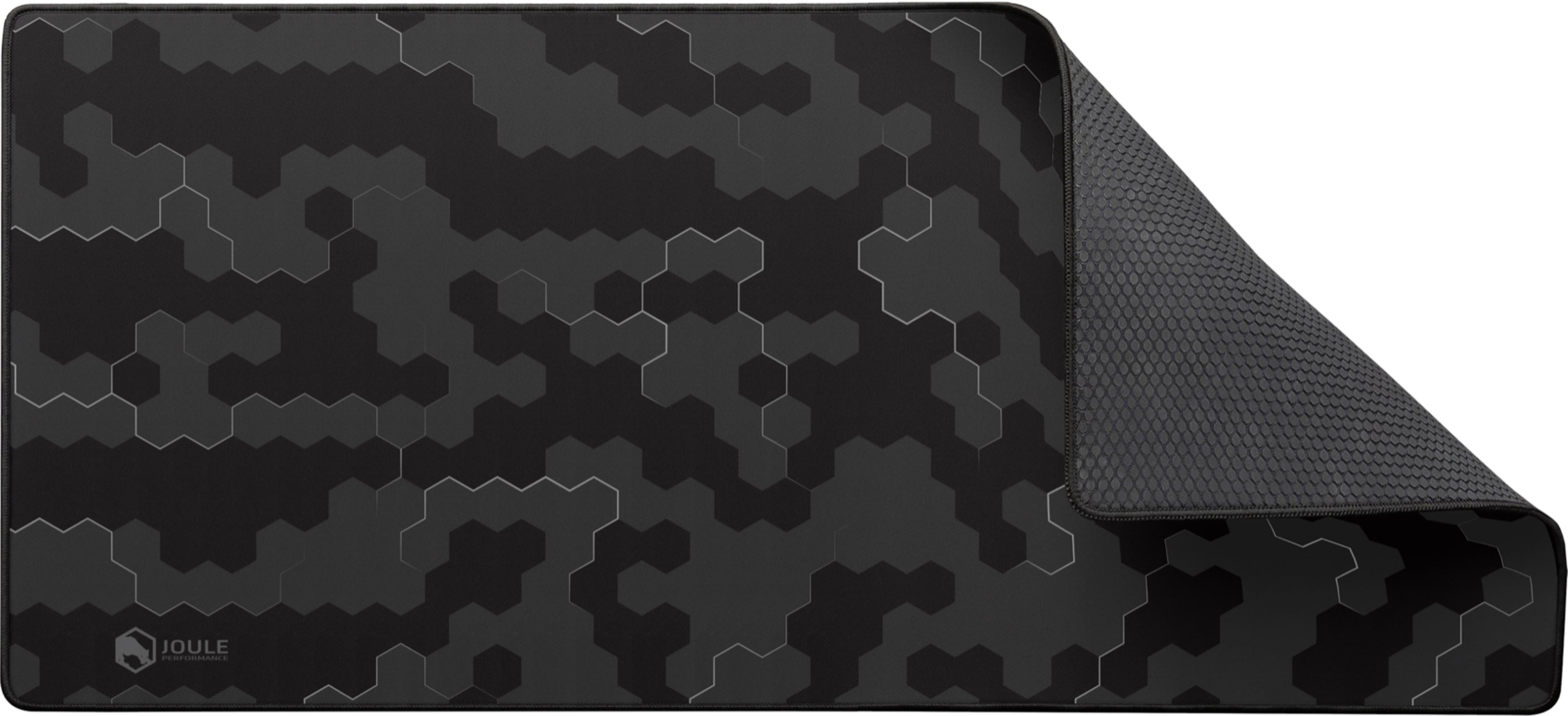 Tapis de souris noir à motif camouflage hexagonal et dessous caoutchouté.