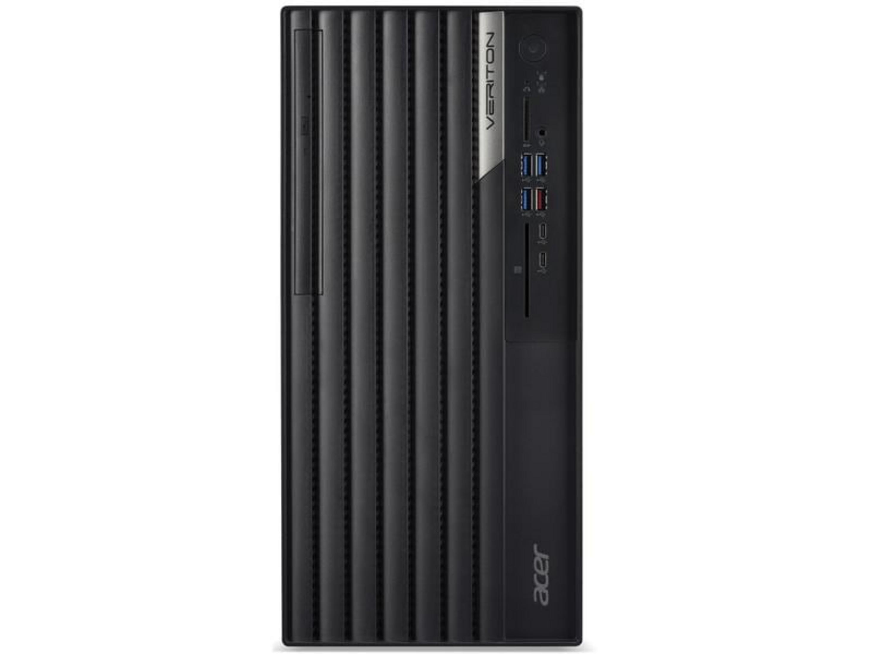 Schwarzer Acer Veriton Desktop-PC mit vertikalen Rillen und Anschlüssen.