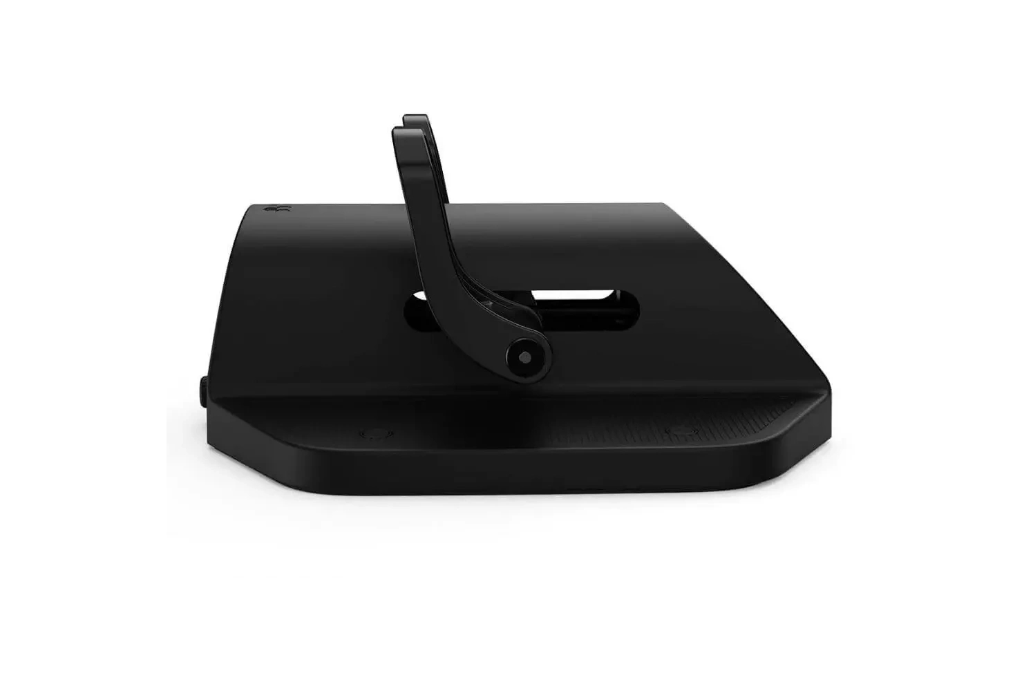 A black, modern holder with a lever mechanism.