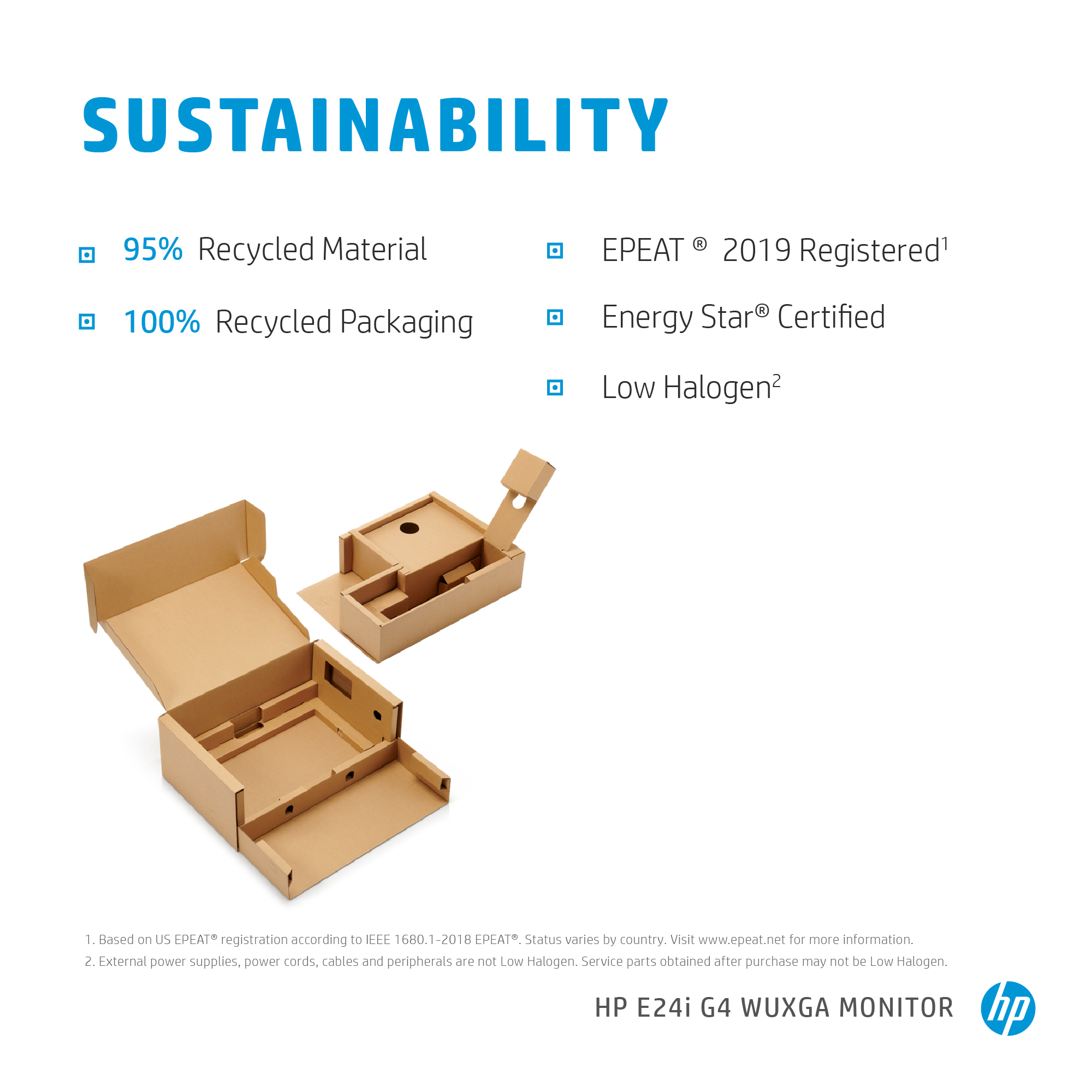 Nachhaltigkeit: 95% recyceltes Material, 100% recycelte Verpackung, EPEAT-registriert.
