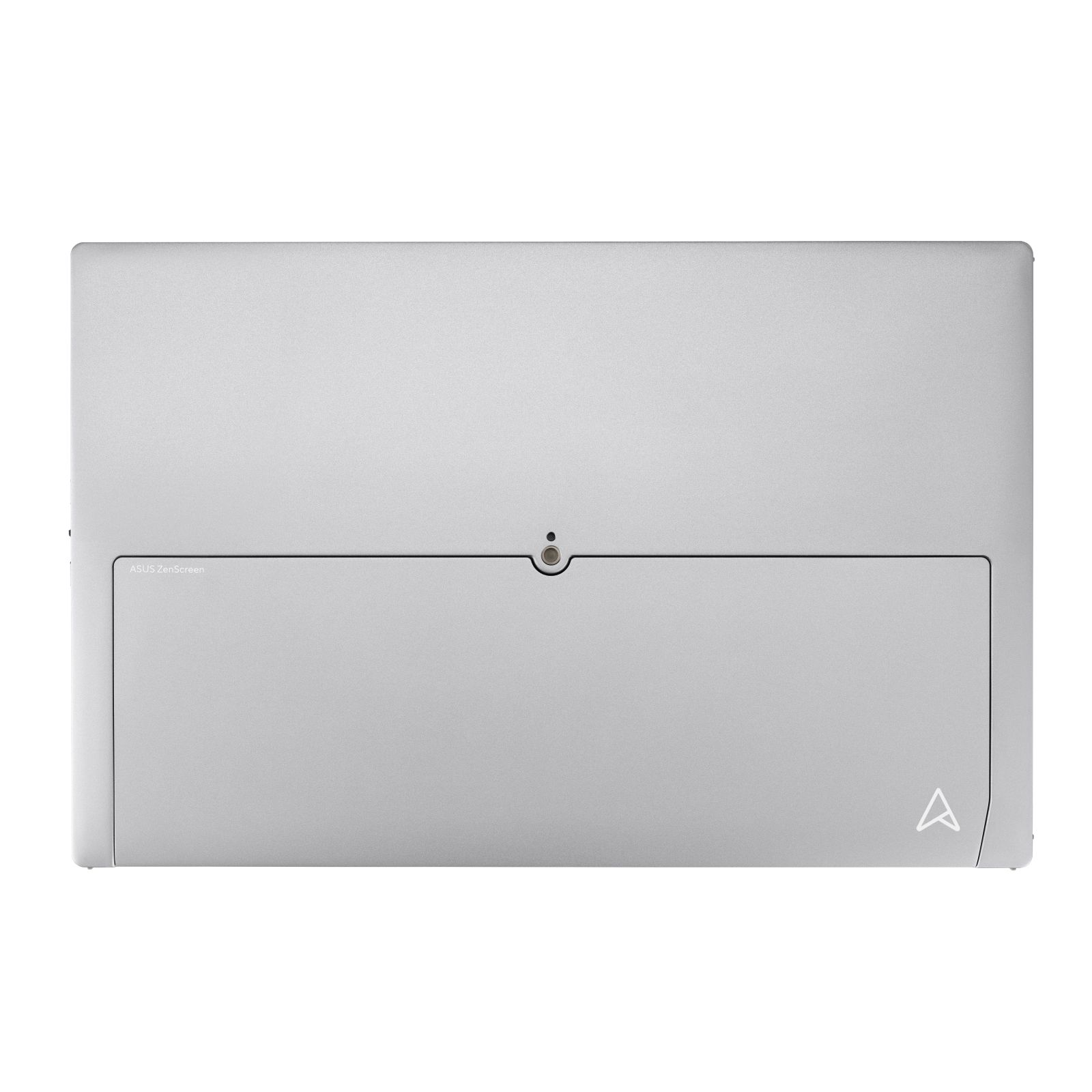 Silbernes ASUS ZenScreen mit einem Logo unten rechts und einer Kamera oben.