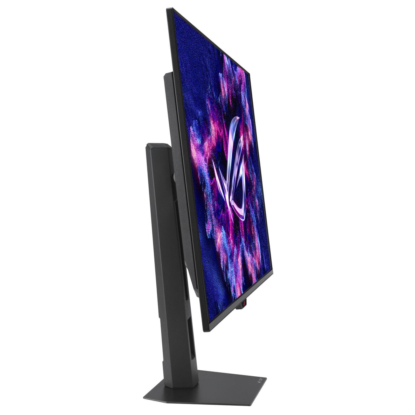 Ein schwarzer Computermonitor mit einem bunten Hintergrundbild, links abgebildet.