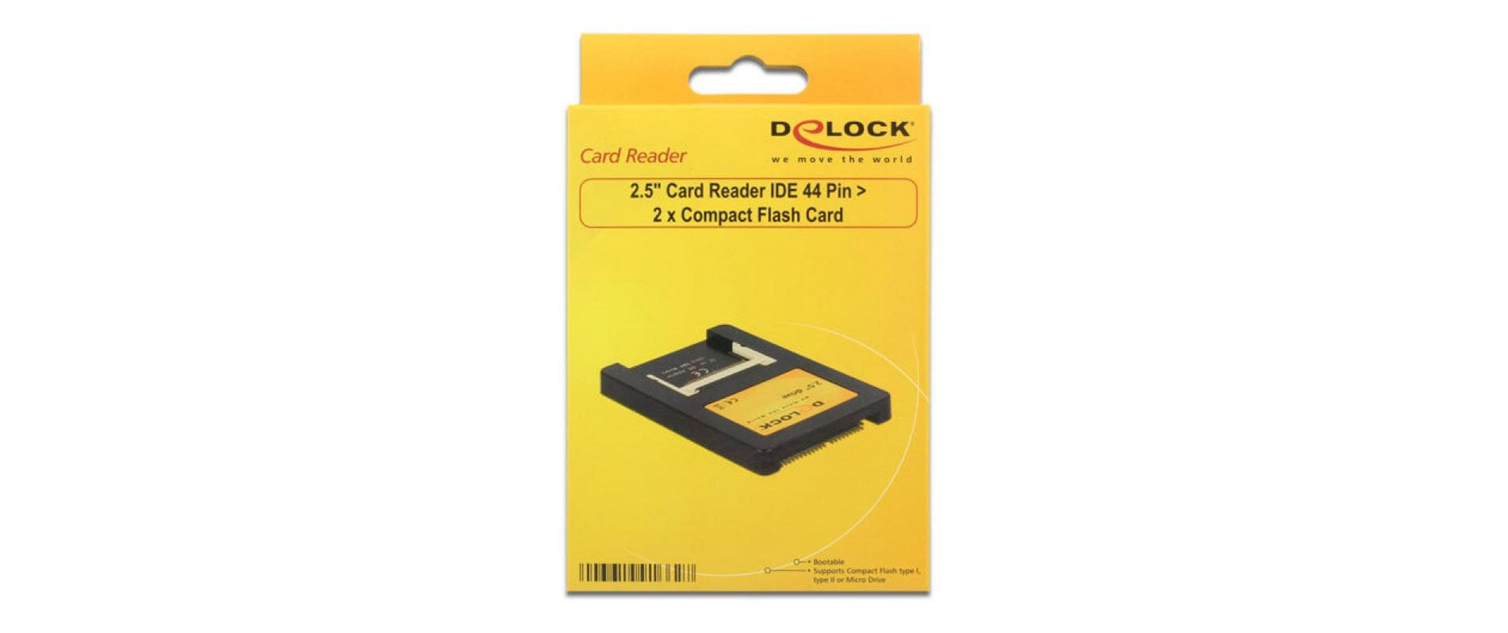 Verpackung eines 2,5-Zoll-Kartenlesers für 2 Compact-Flash-Karten.