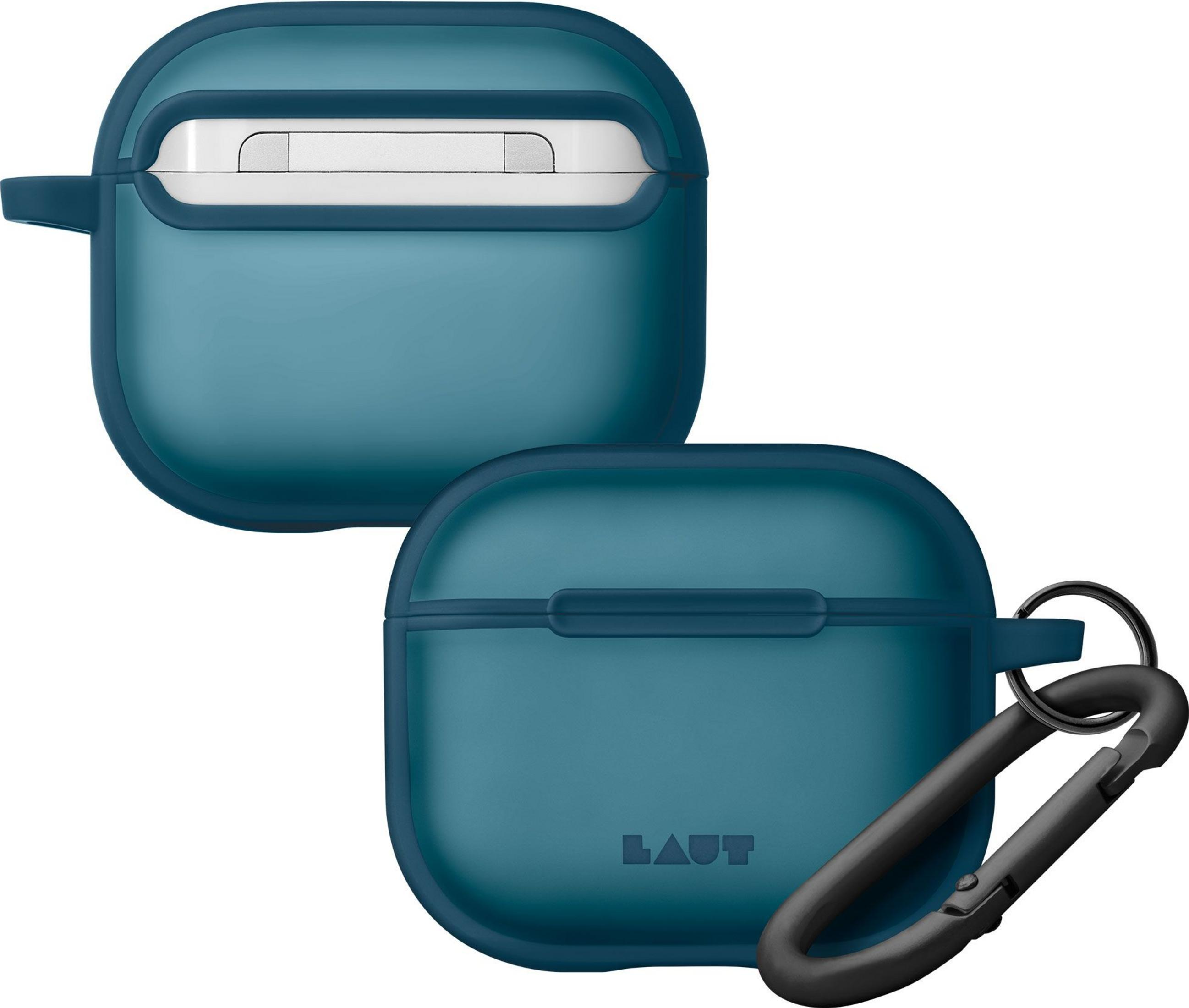 Deux étuis teal pour AirPods Pro avec un mousqueton.