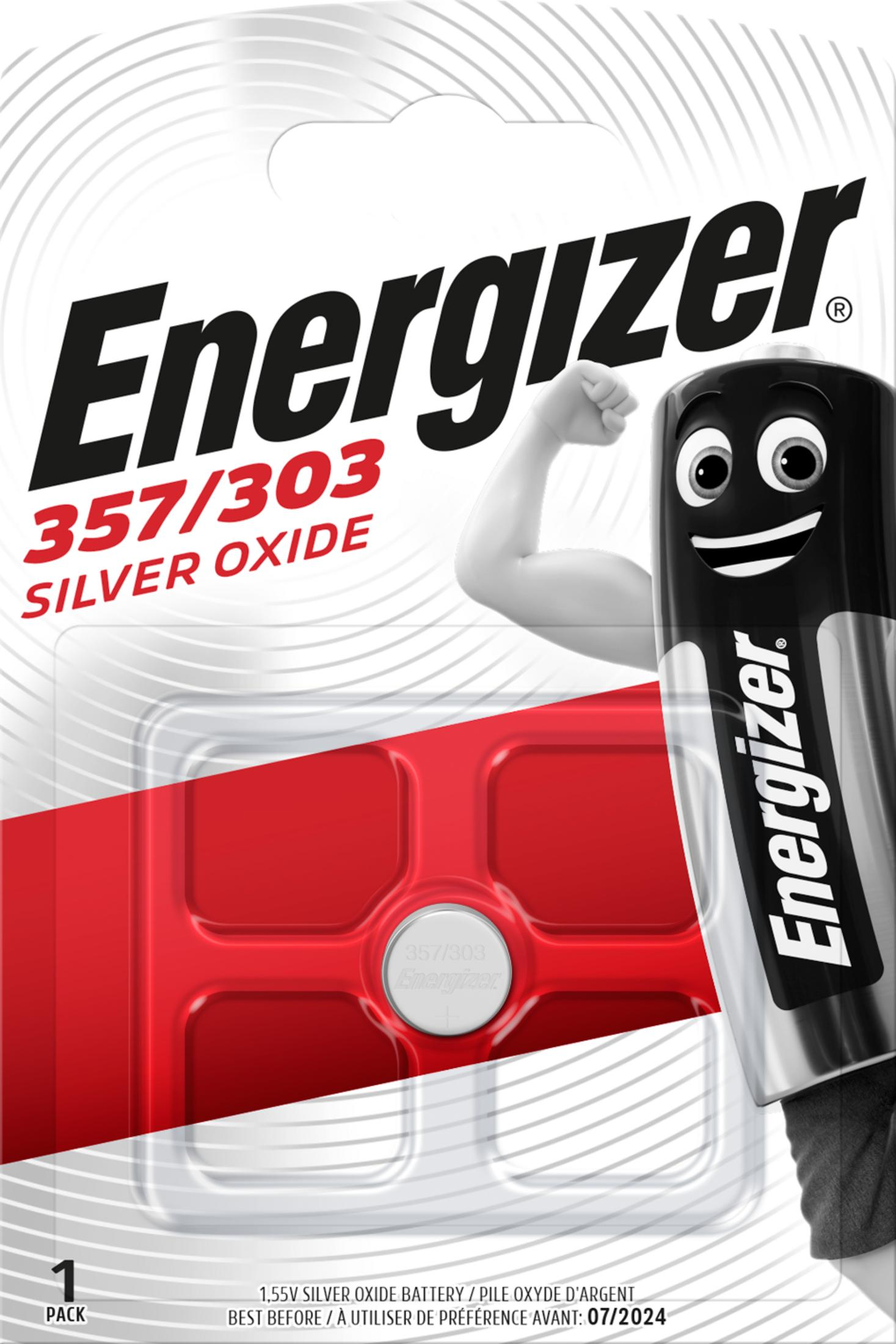 Energizer 357/303 Silberoxid-Batteriepack mit animierter Batterie