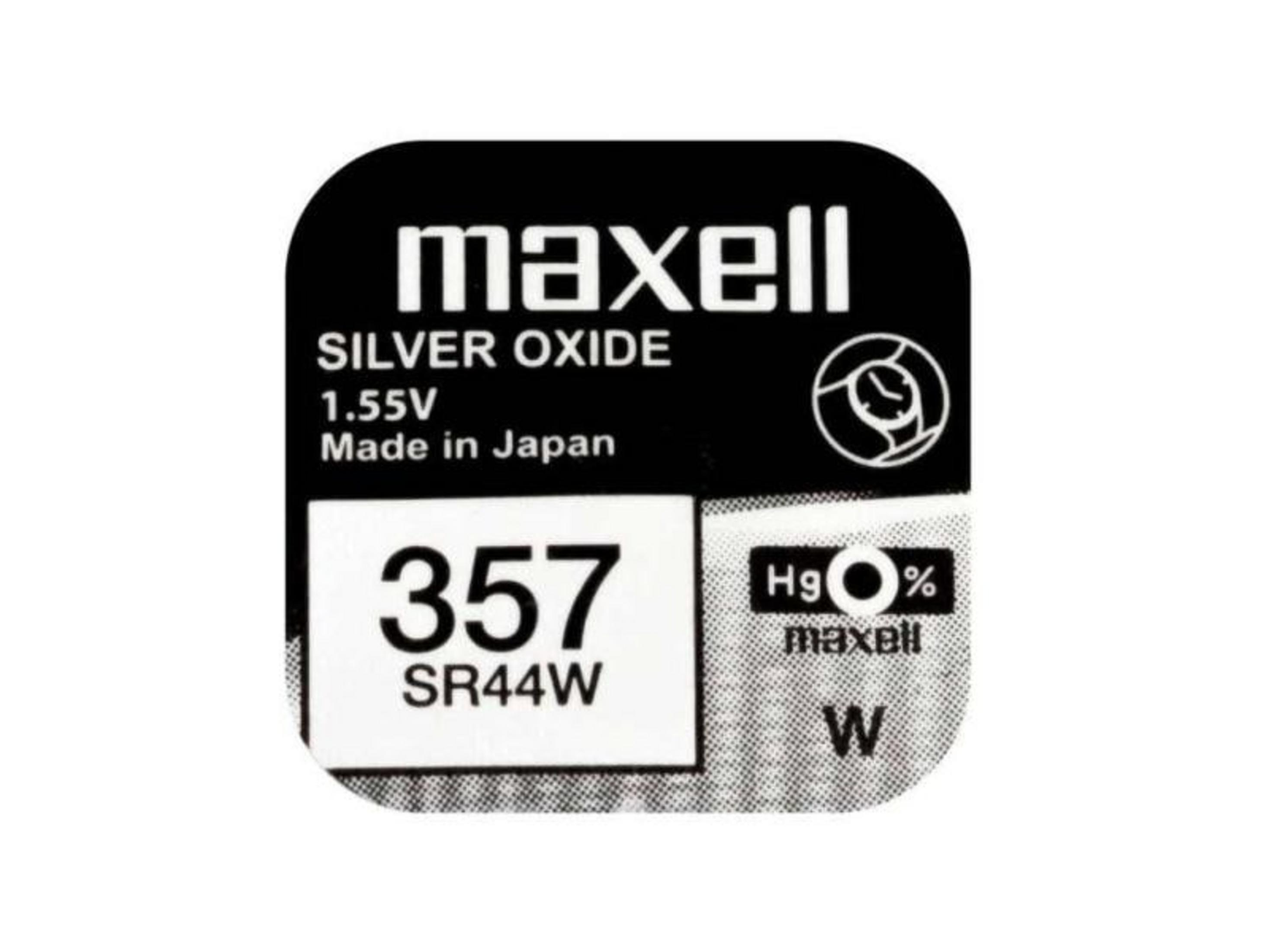Maxell 357 SR44W Silberoxid-Batterie, 1,55V, Made in Japan.