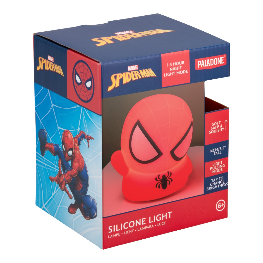 Pudełko na silikonową lampkę nocną Spider-Mana z grafiką Spider-Mana.