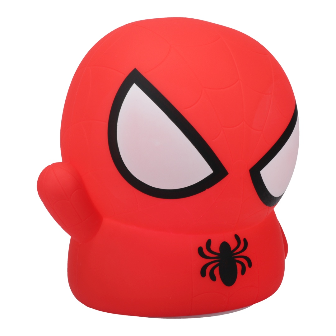 Czerwona figurka Spidermana z białymi oczami i czarnym wzorem sieci.