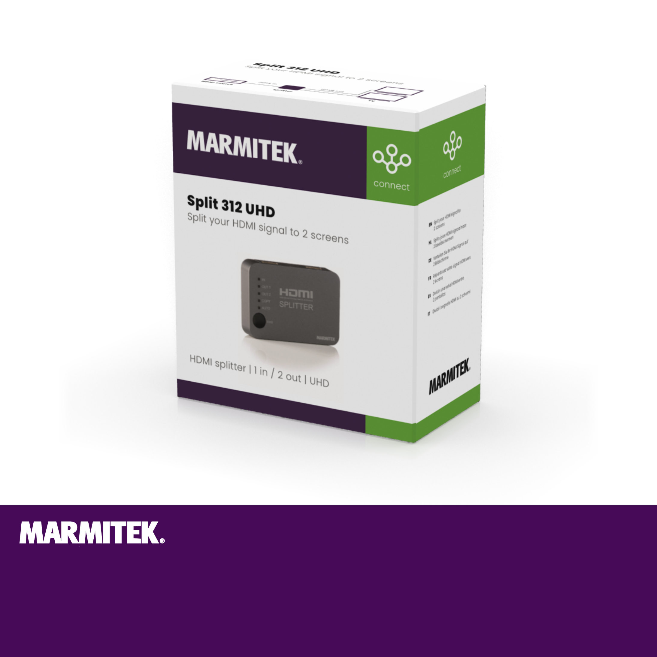 Splitter HDMI Marmitek Split 312 UHD sulla sua confezione.