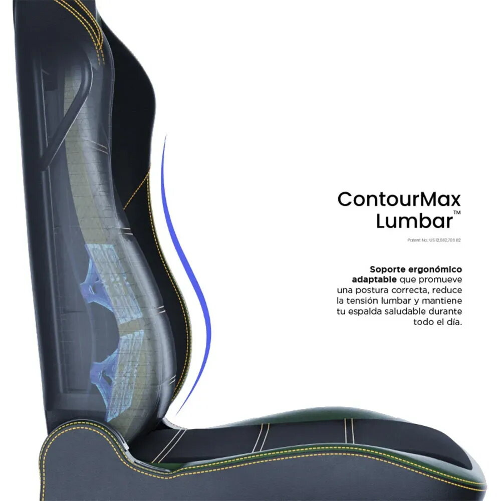 Soporte lumbar ContourMax ergonómico, ajustable para postura y salud lumbar.