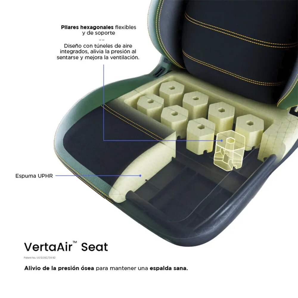 Corte de un asiento con pilares hexagonales y espuma UPHR.