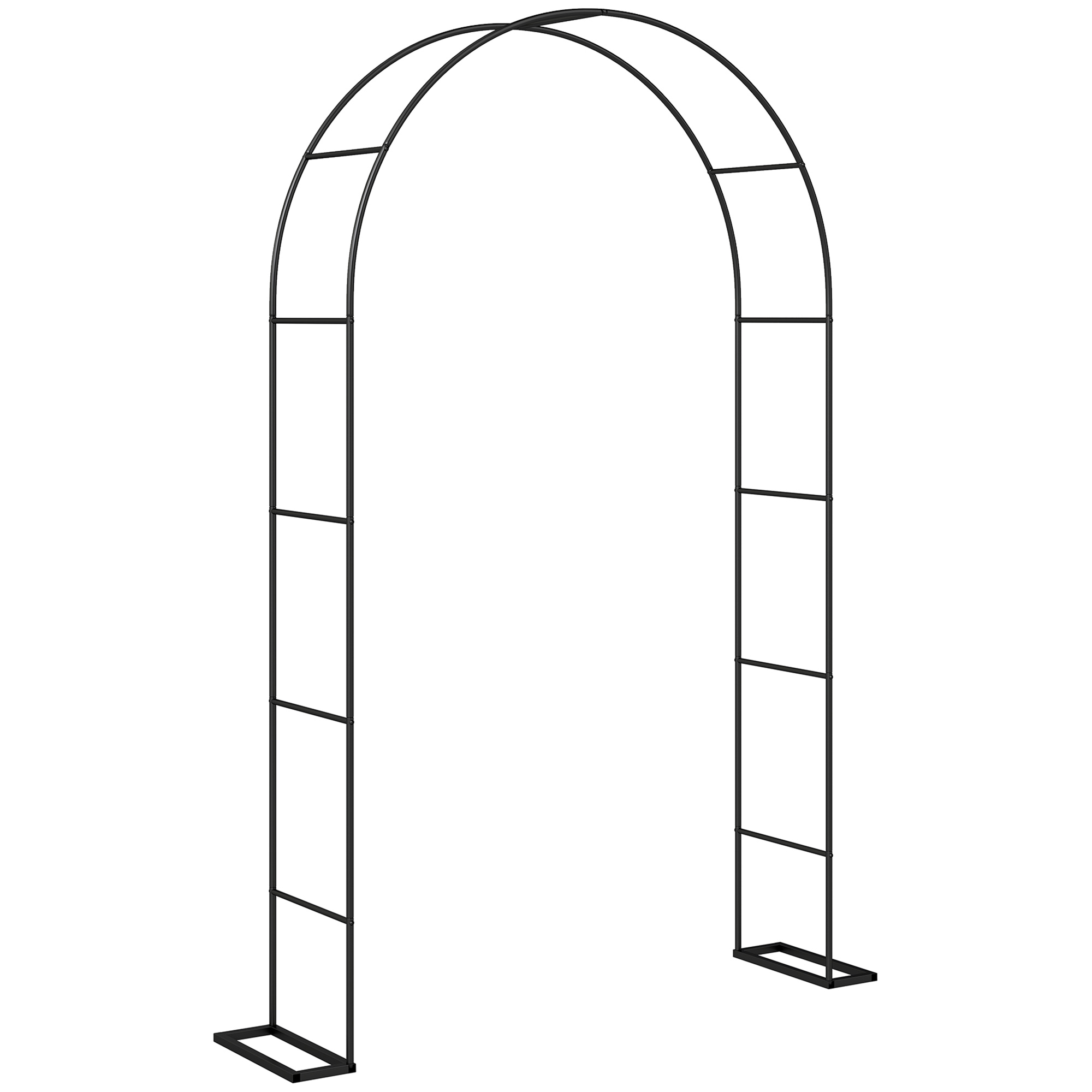 Un arco in metallo nero con base rettangolare, isolato su sfondo bianco.