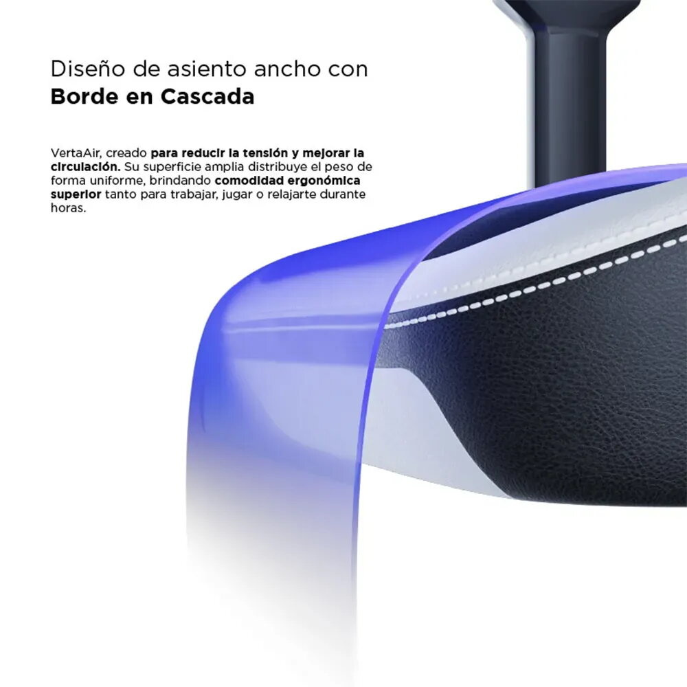 Primer plano de un asiento oscuro acolchado con una cinta azul.