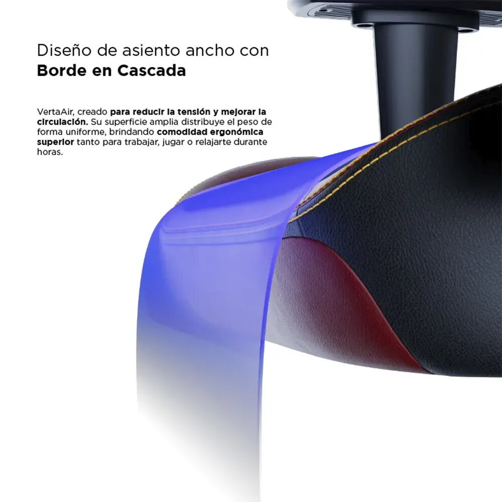 Diseño de asiento ancho con borde en cascada, luz azul.