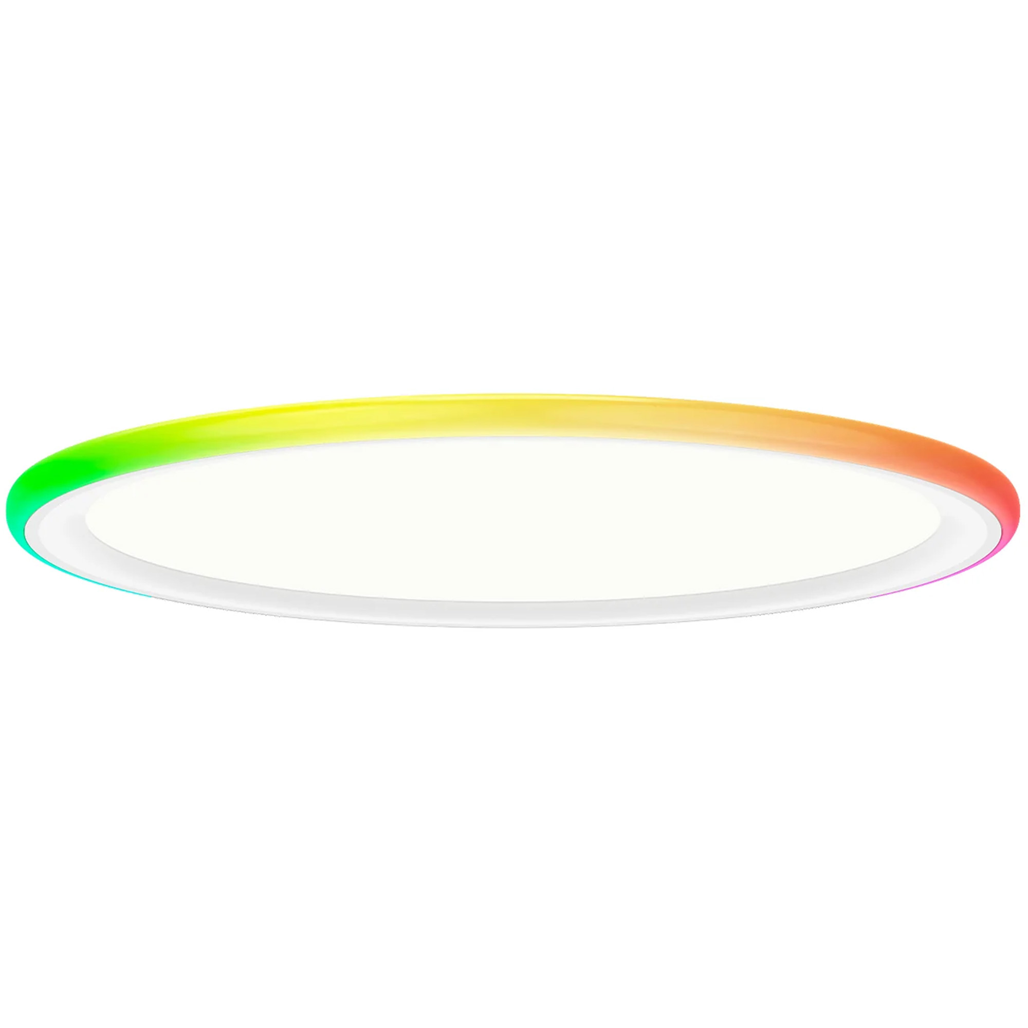 Okrągła lampa sufitowa z oświetleniem RGB w kolorze zielonym, żółtym i czerwonym.