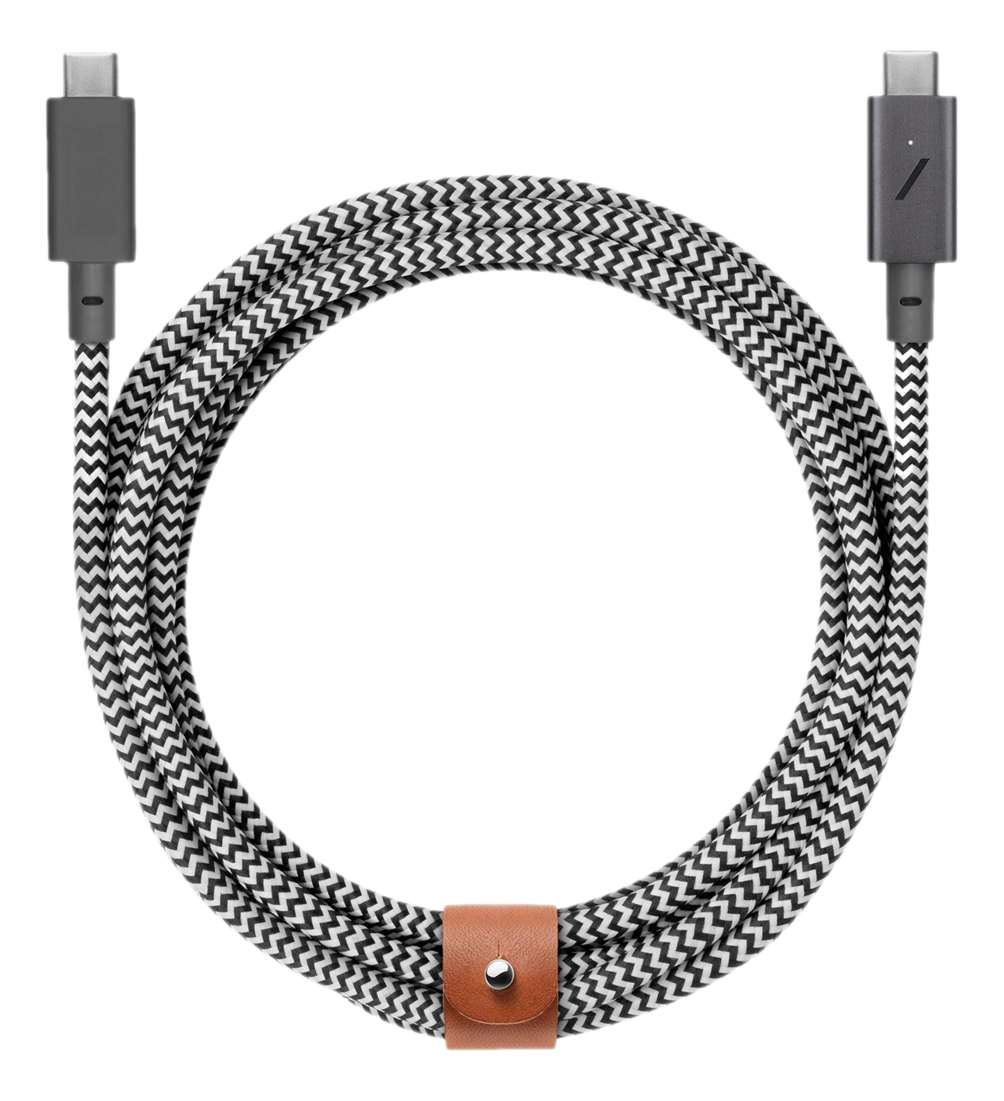Un cavo bianco con motivo a zigzag nero e connettori USB-C.