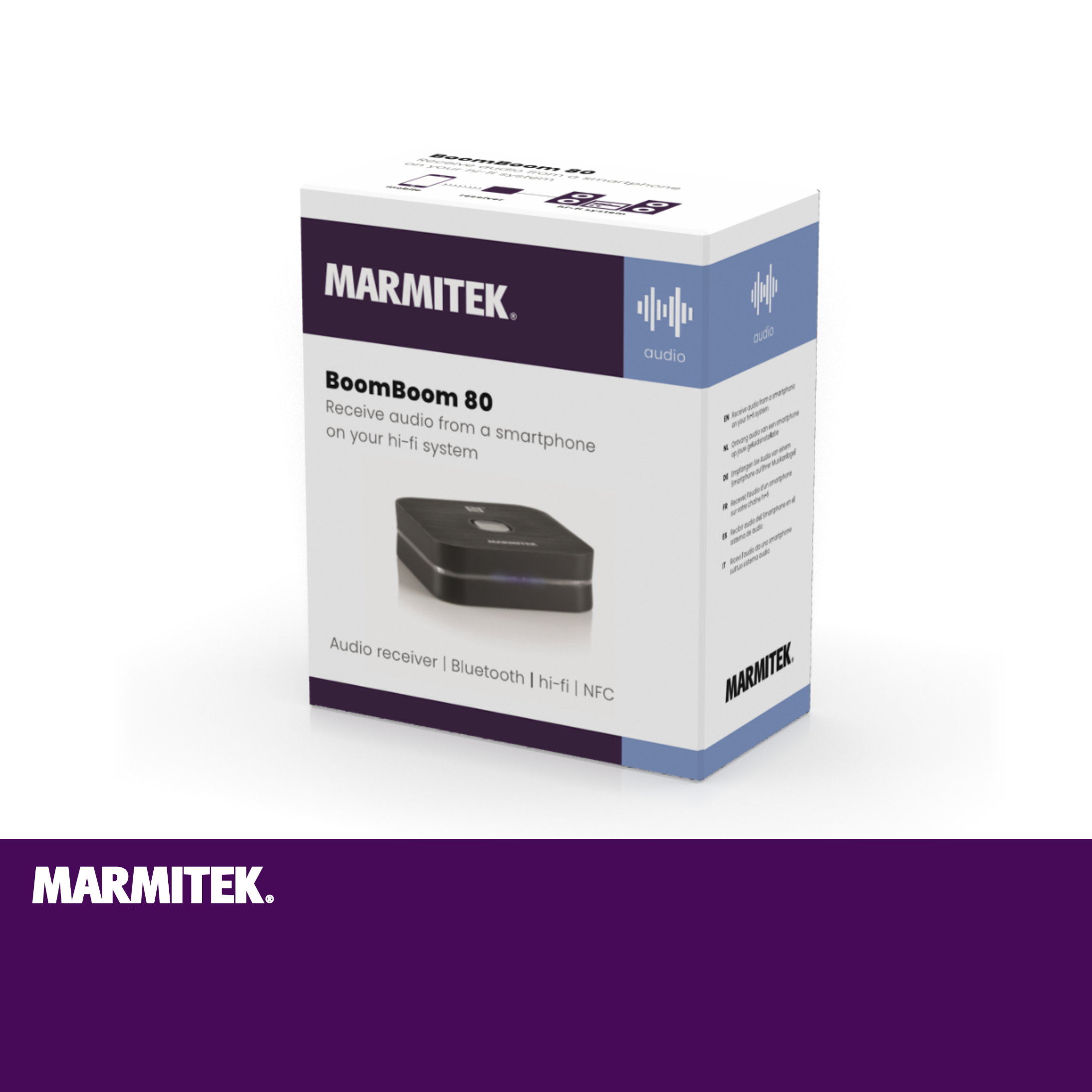 Confezione del prodotto Marmitek BoomBoom 80 con ricevitore audio.