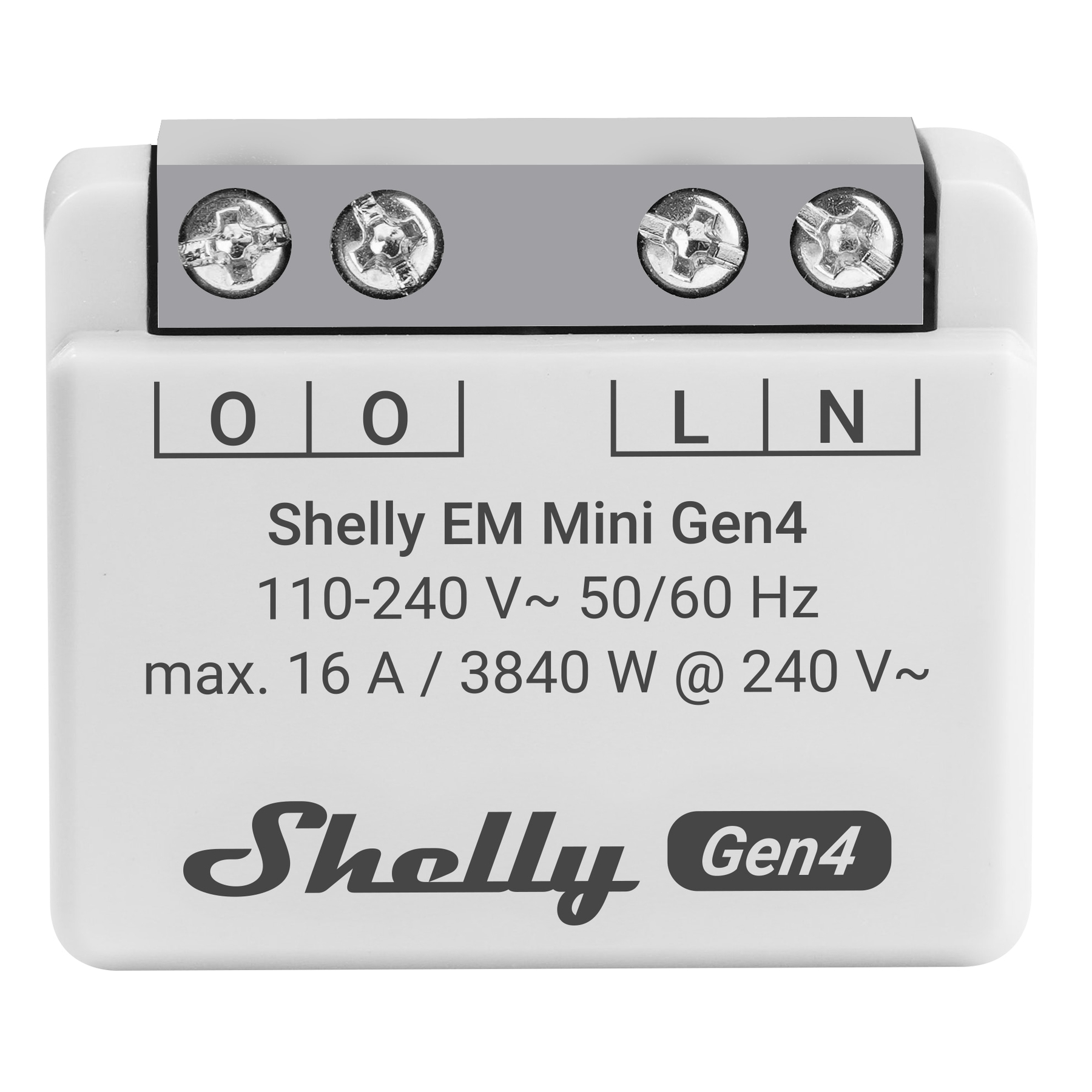 Shelly EM Mini Gen4 ze złączami śrubowymi. 110-240V, maks. 16A.