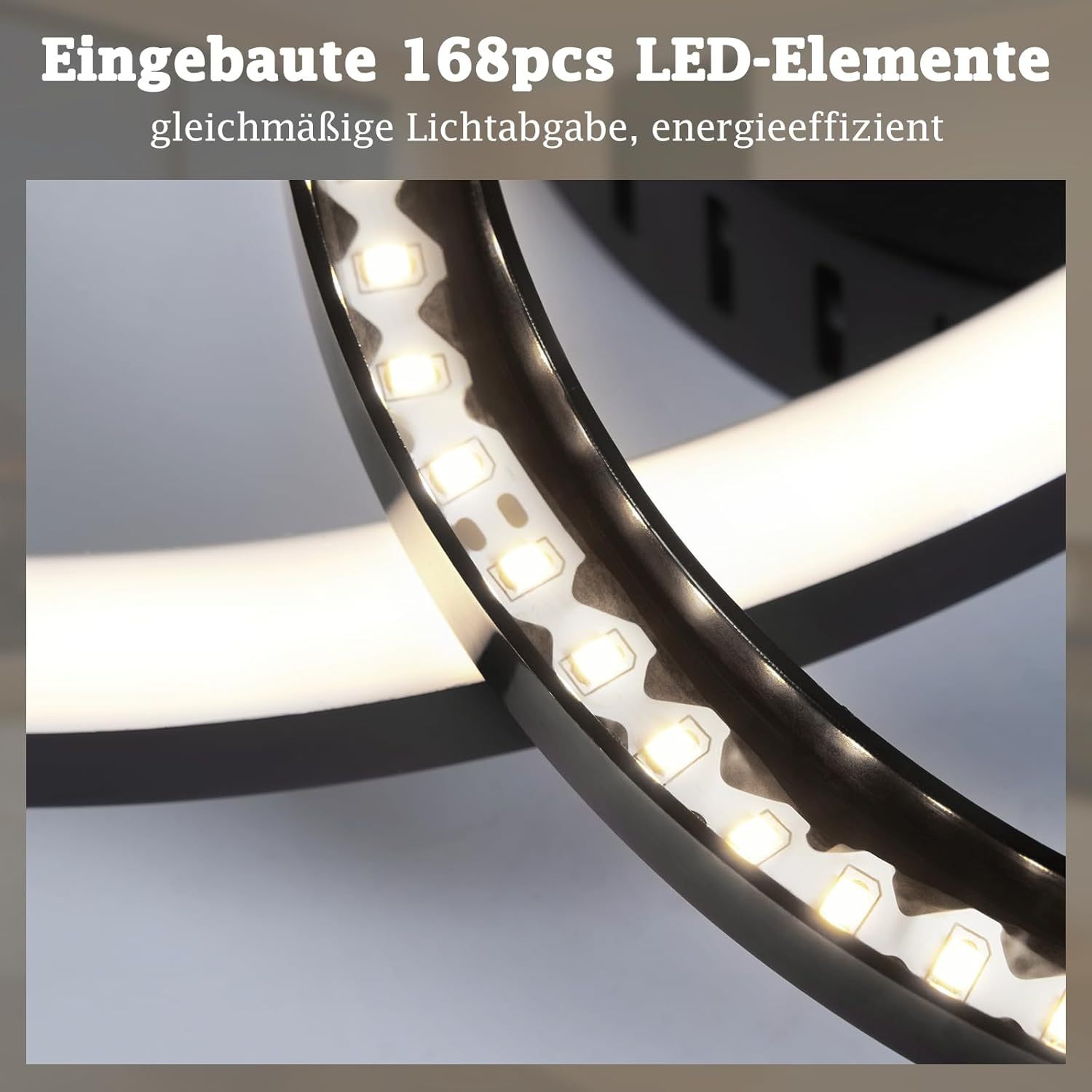Nahaufnahme eines schwarzen Rings mit eingebauten LEDs, der eine helle Lichtfläche beleuchtet.