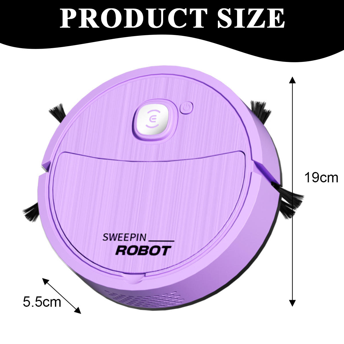 Lila Roboter-Staubsauger, 19cm hoch, 5,5cm breit. Produktgröße.