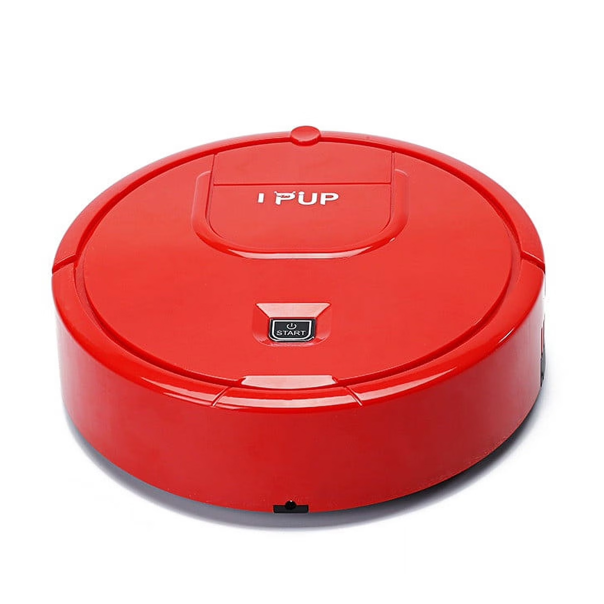 Ein roter Saugroboter mit der Aufschrift "i PUP" und "START"-Taste.