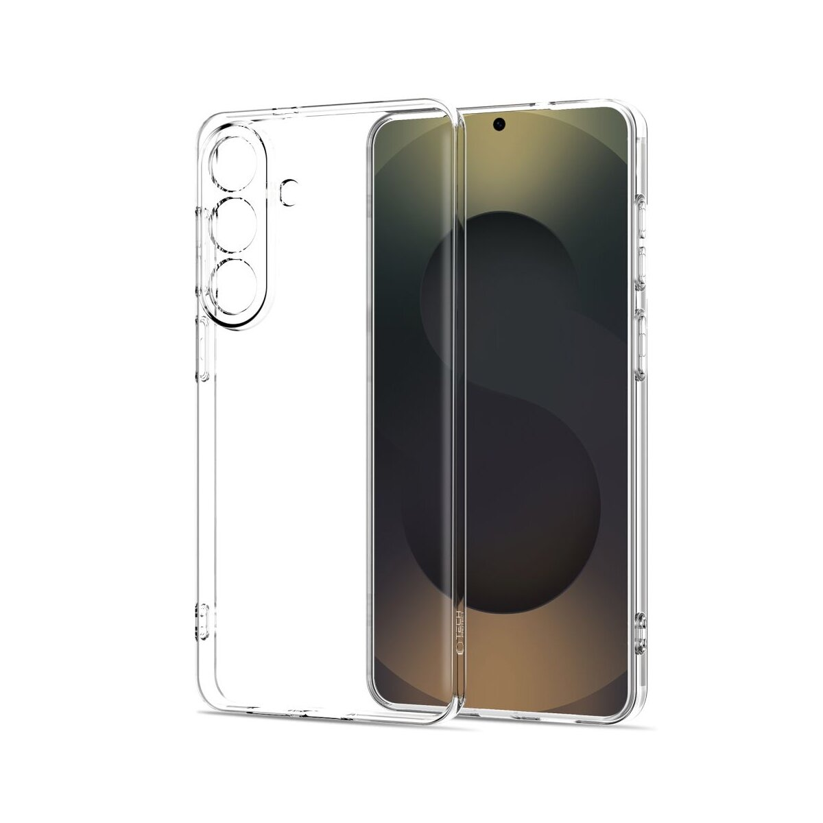 Transparente Handyhülle mit Aussparung für drei Kameras auf einem Smartphone.