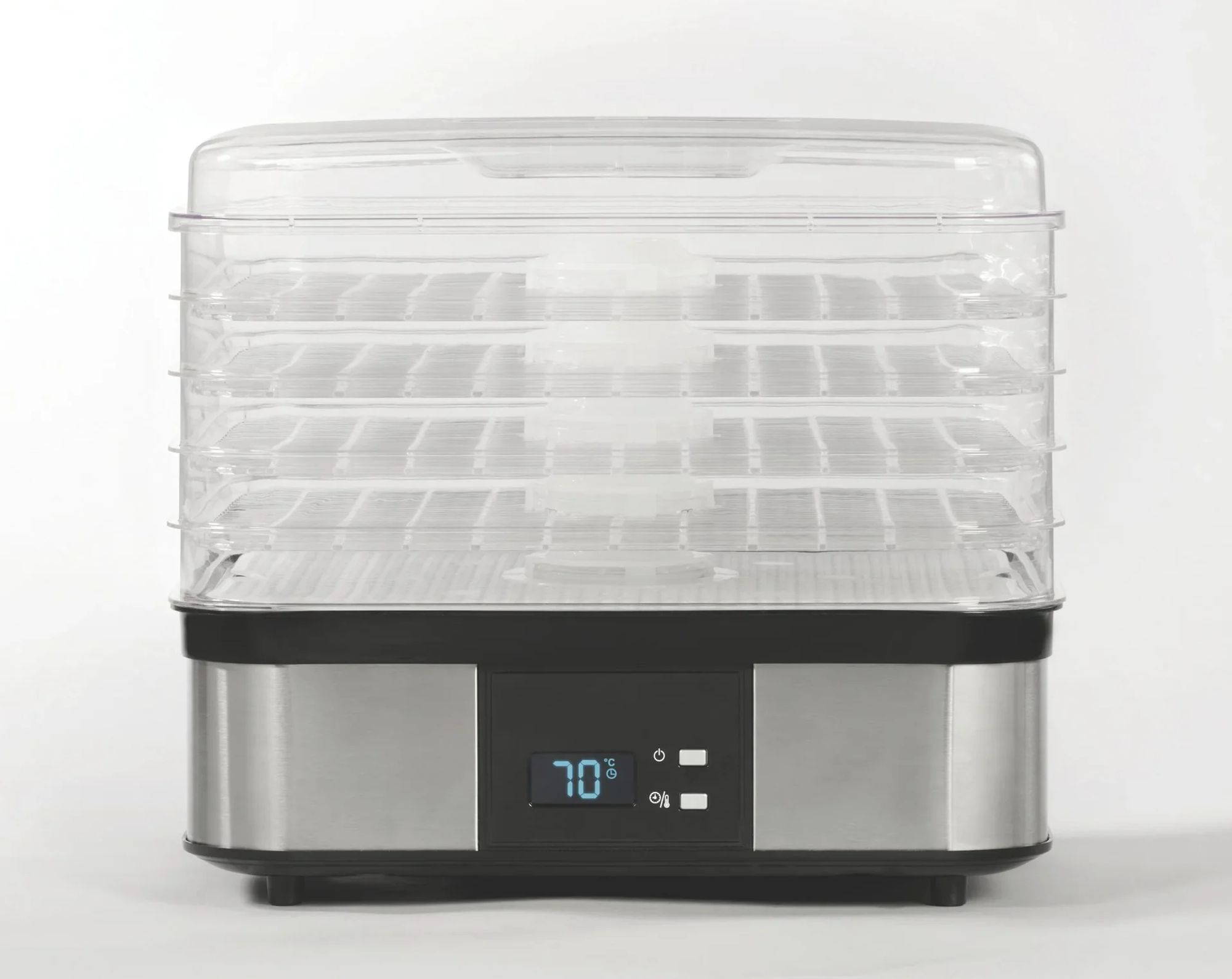 Essiccatore alimentare trasparente a cinque livelli con display digitale a 70 gradi.