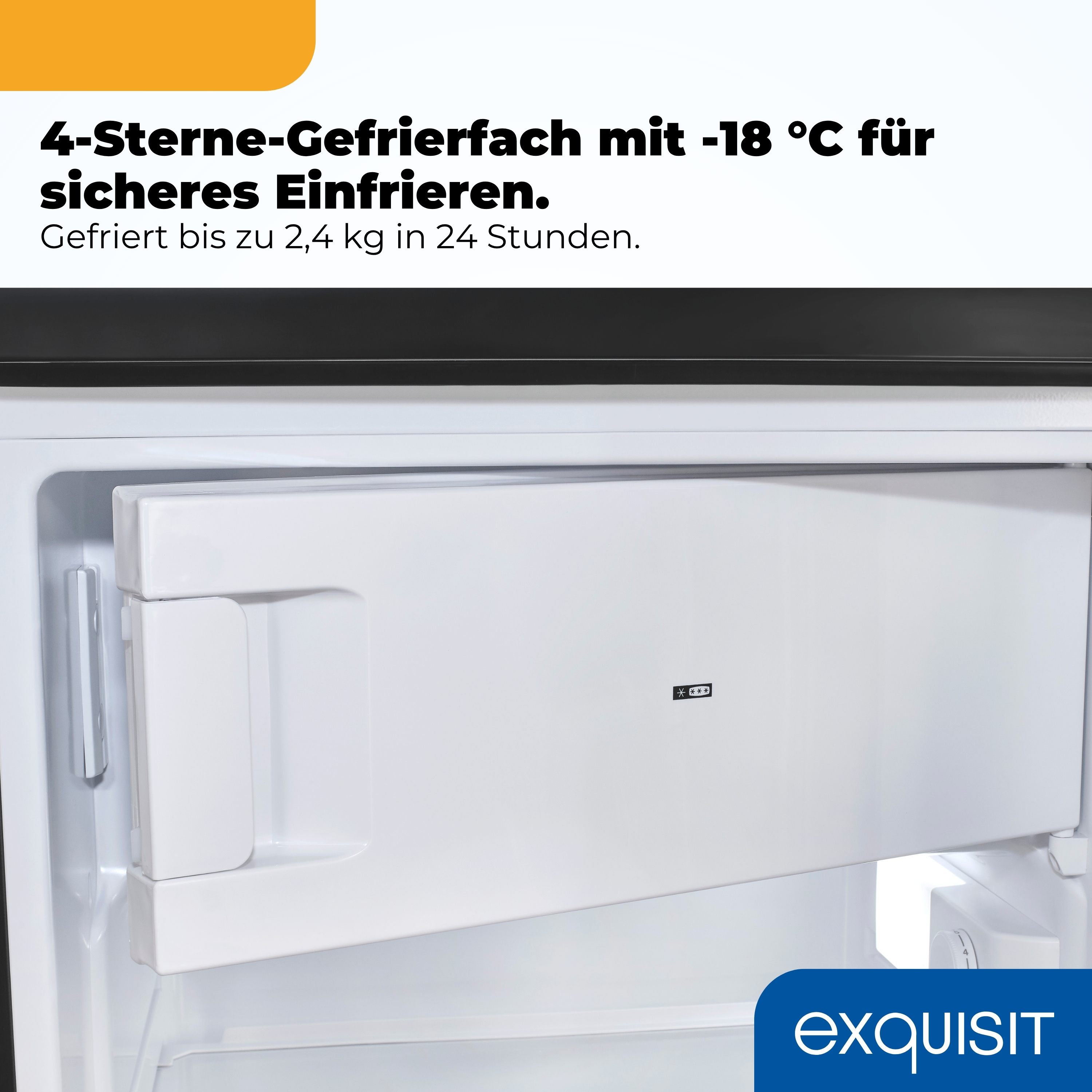 Ein weißes Gefrierfach mit Stern-Symbol und Temperaturregler.