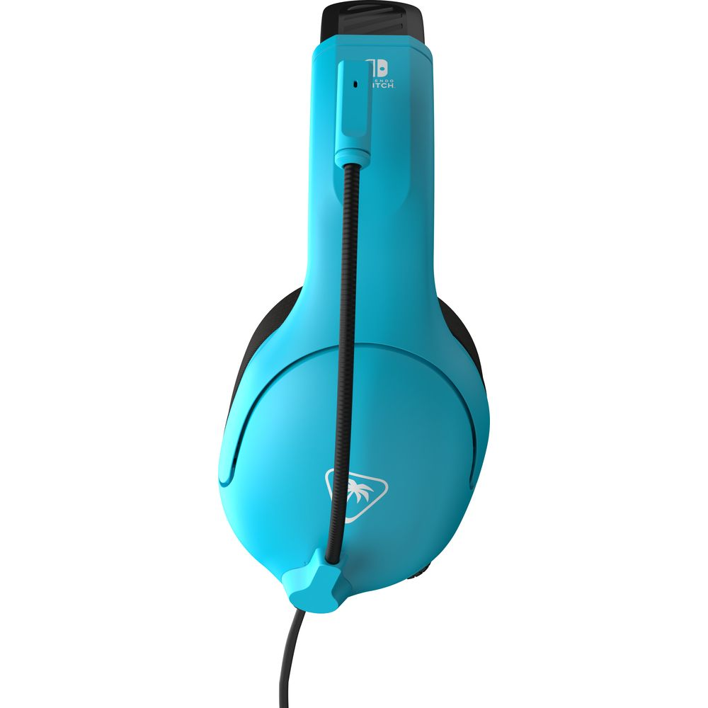 Ein blauer Kopfhörer mit Mikrofon und Turtle Beach Logo.