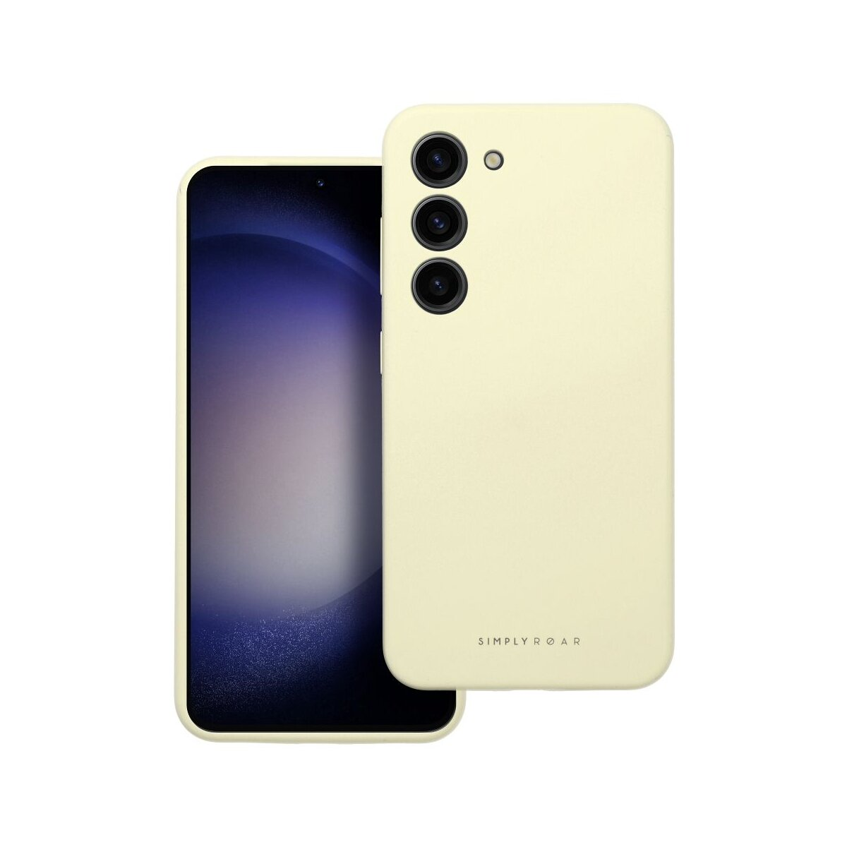 Ein hellgelbes Smartphone mit drei Kameralinsen liegt neben einem geöffneten Smartphone.