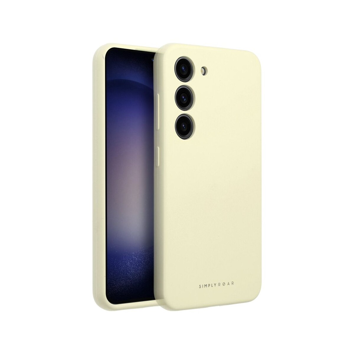 Ein hellgelbes Smartphone mit drei Kameras und einem leicht geöffneten Bildschirm.