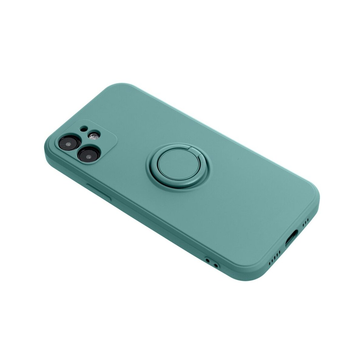 Eine teal Handyhülle mit einem runden Ringständer ist auf weißem Hintergrund abgebildet.