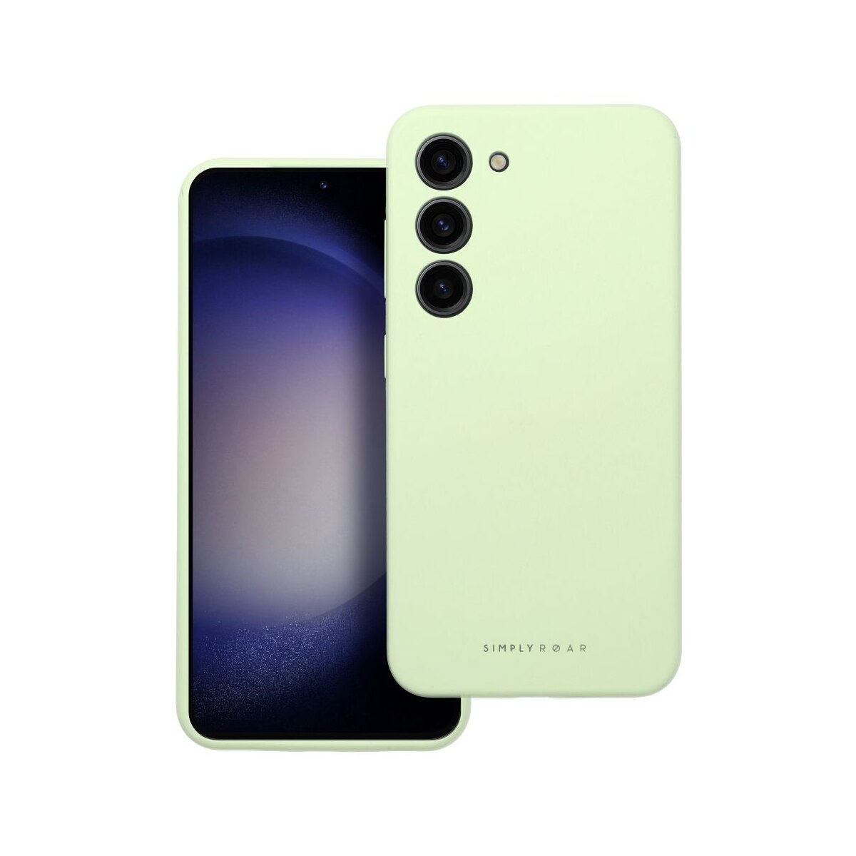 Ein hellgrünes Handy mit drei Kameras und einem auf dem Bildschirm.