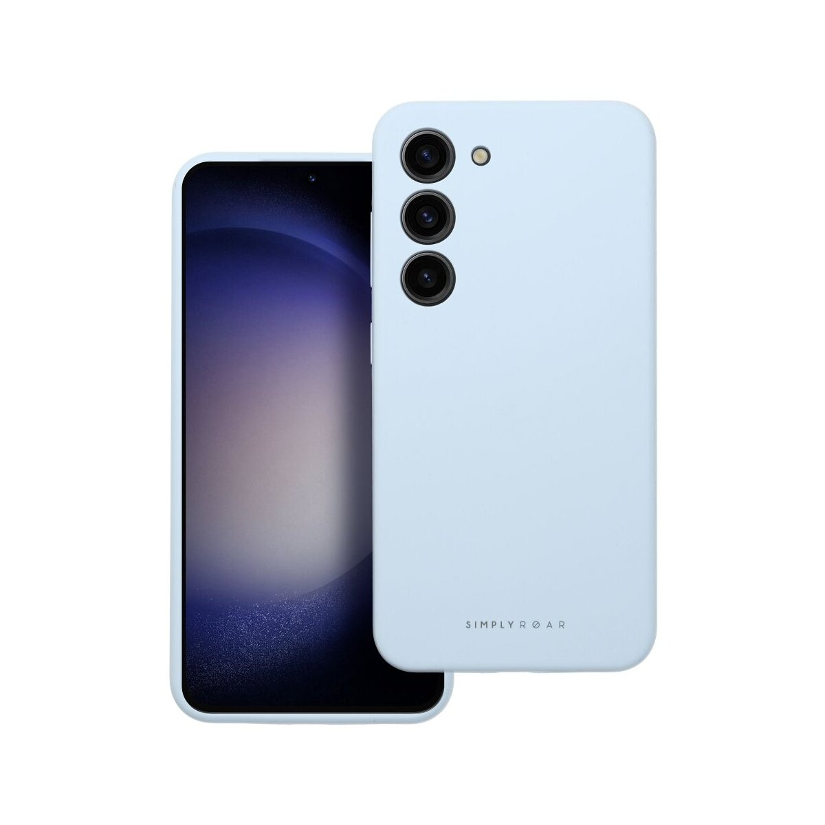 Ein hellblaues Handy mit drei Kameras liegt neben einem Smartphone.