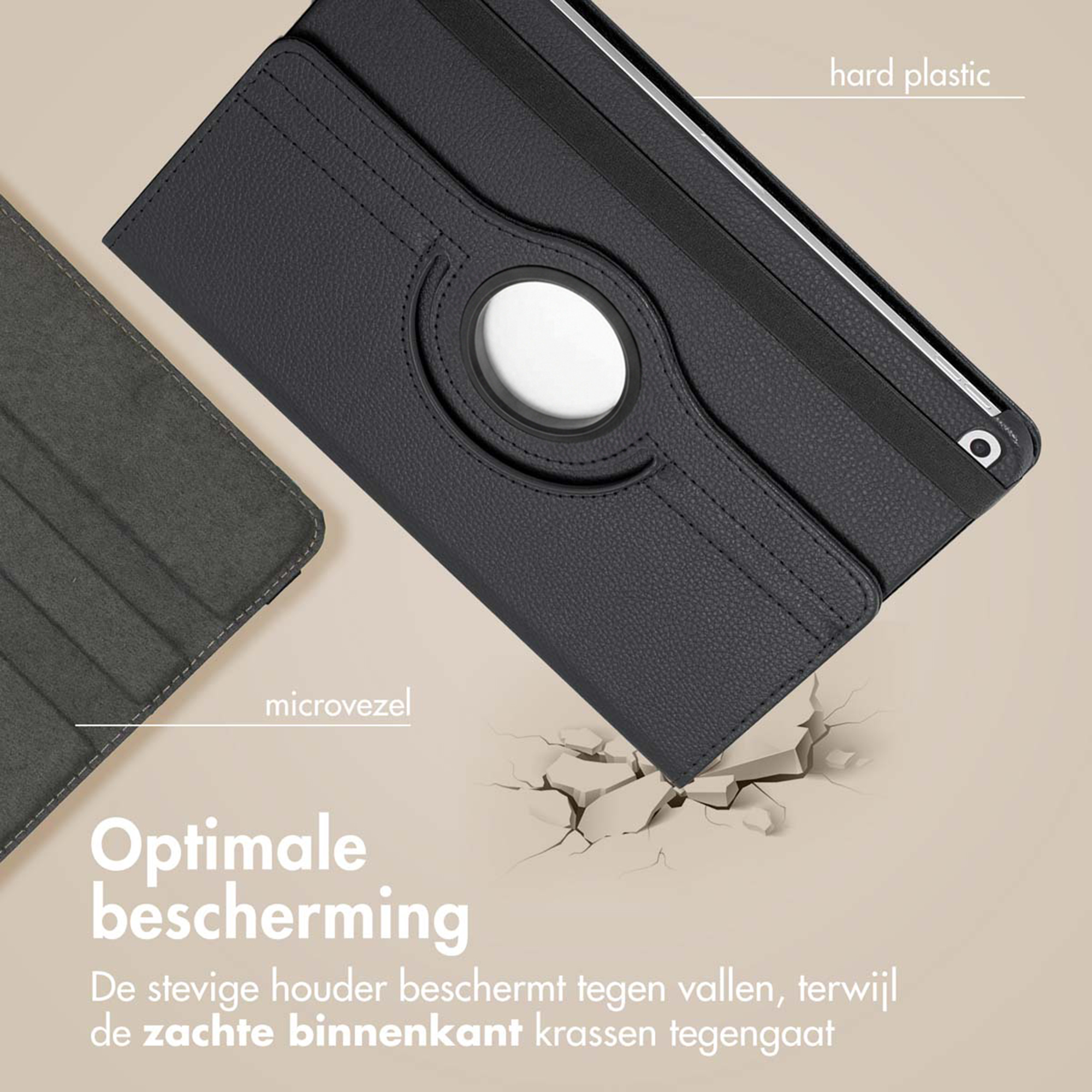 Black tablet case with microfiber and hard plastic. Offers optimal protection.