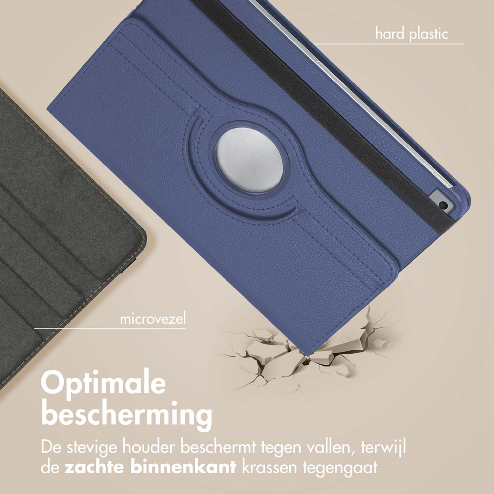 Blue case with microfiber and hard plastic elements, protects against drops.