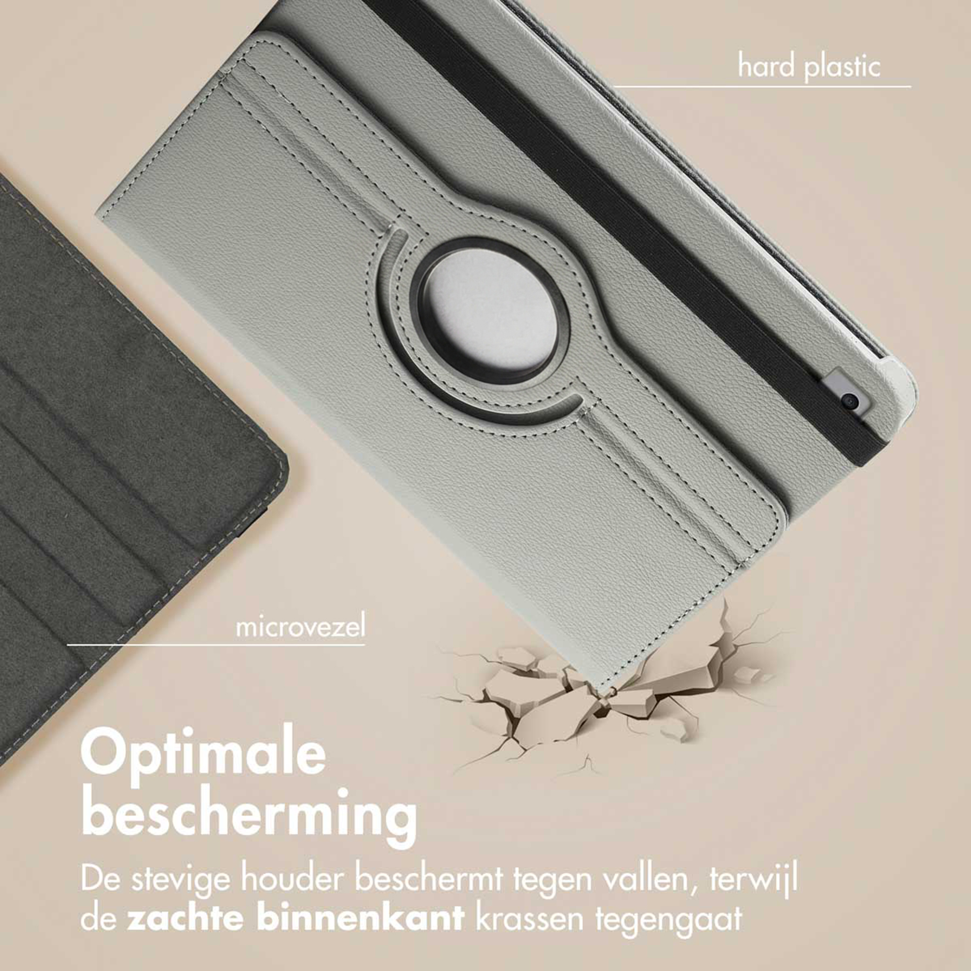 Grijze hardplastic en microvezel hoes, breekt door de vloer.