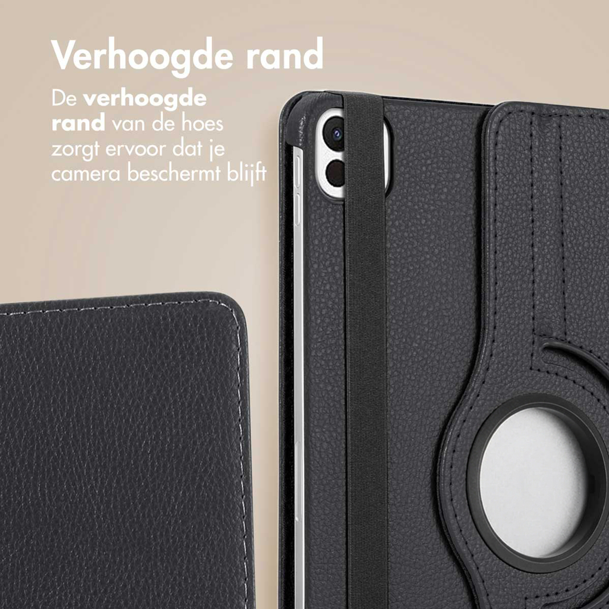 Close-up of a black tablet case with raised edges to protect the camera.