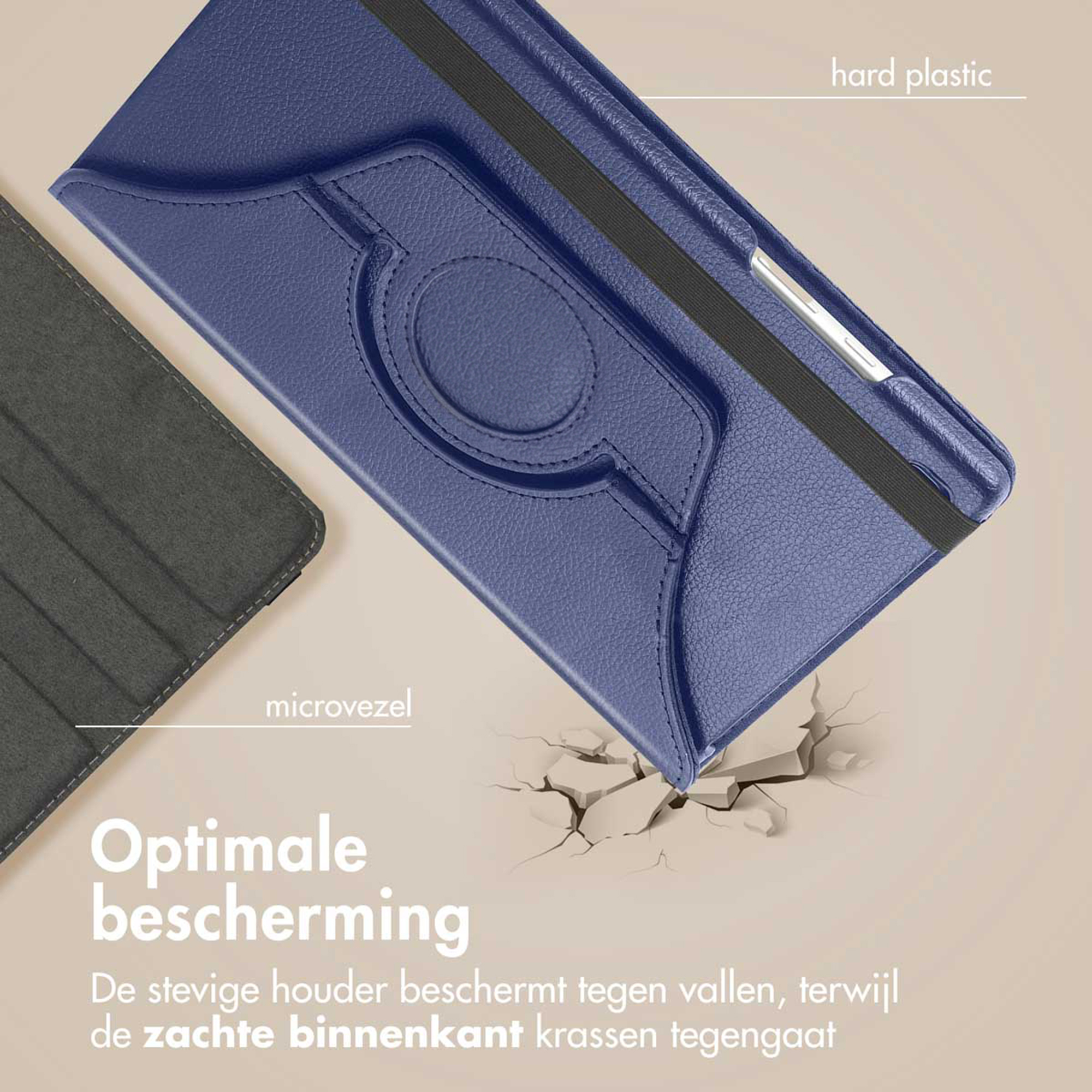 Blauw tablethoes met microvezel voering en hardplastic bescherming.