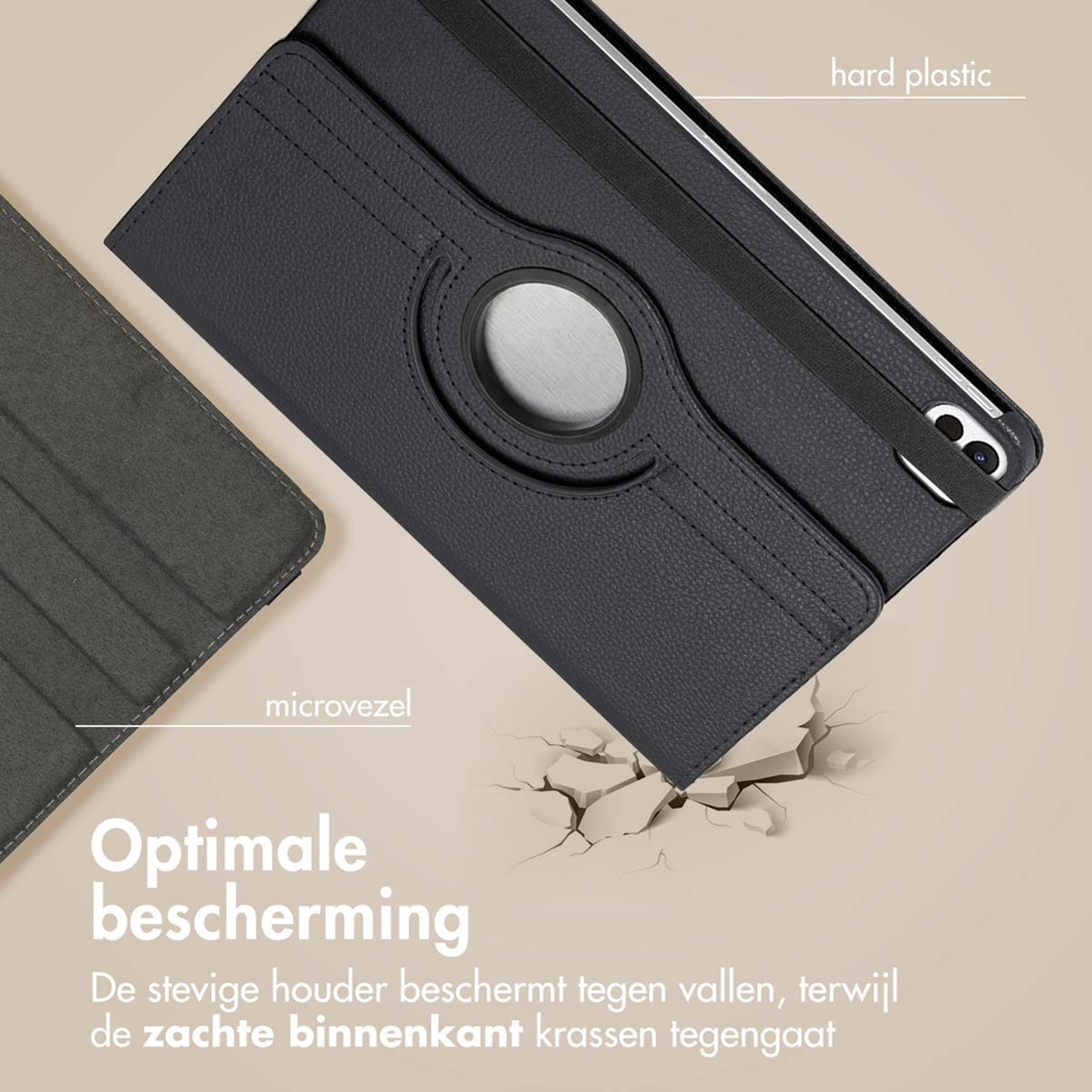 Zwarte tablethoes van hard plastic en microvezel met optimale bescherming.