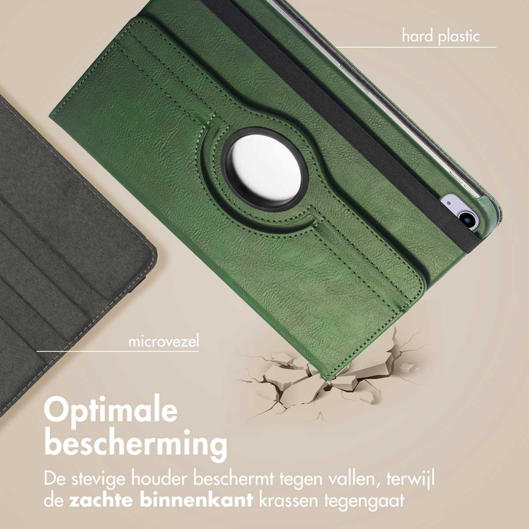 Green hard plastic and microfiber case with round window for devices.