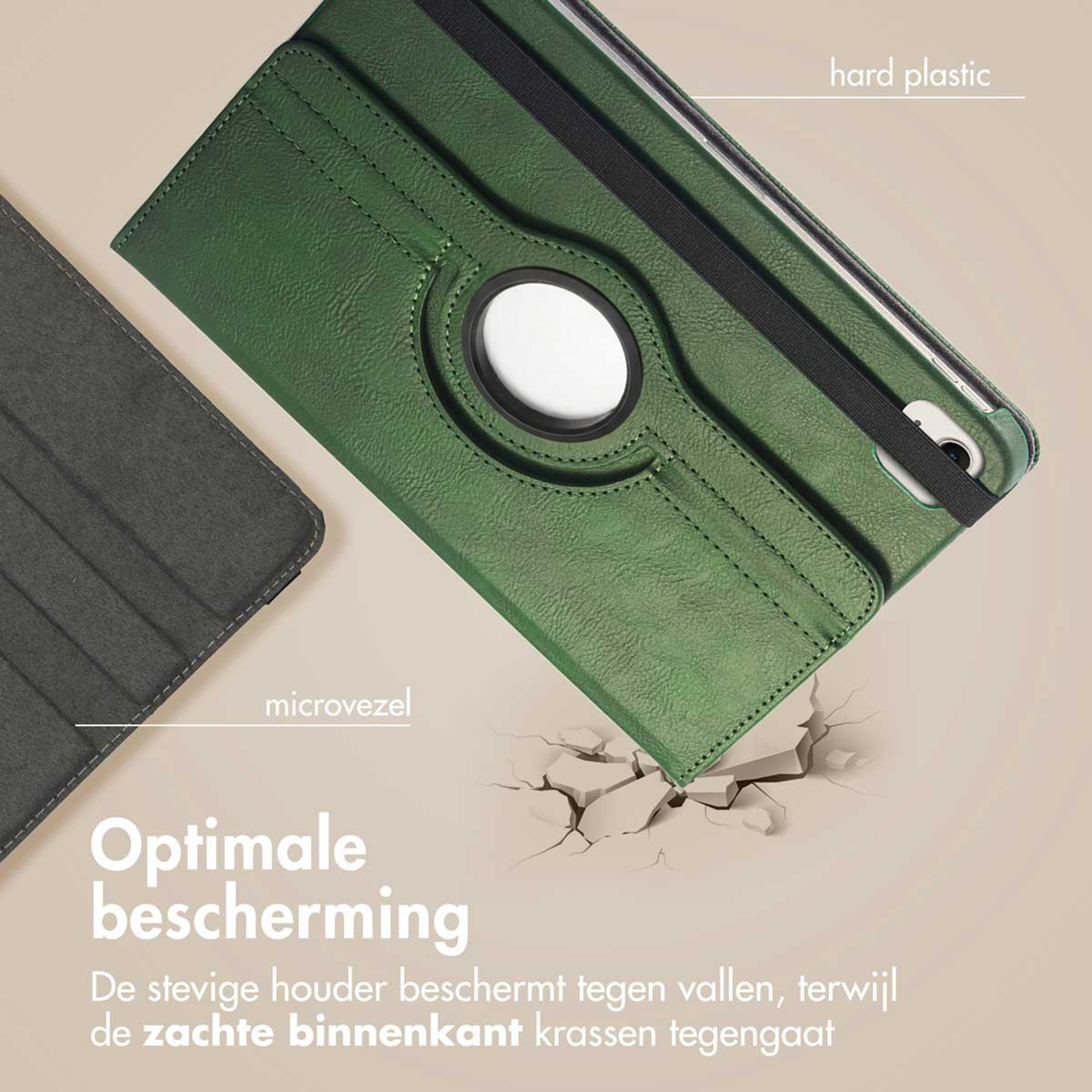 Green hard plastic phone case with microfiber lining and elastic strap.